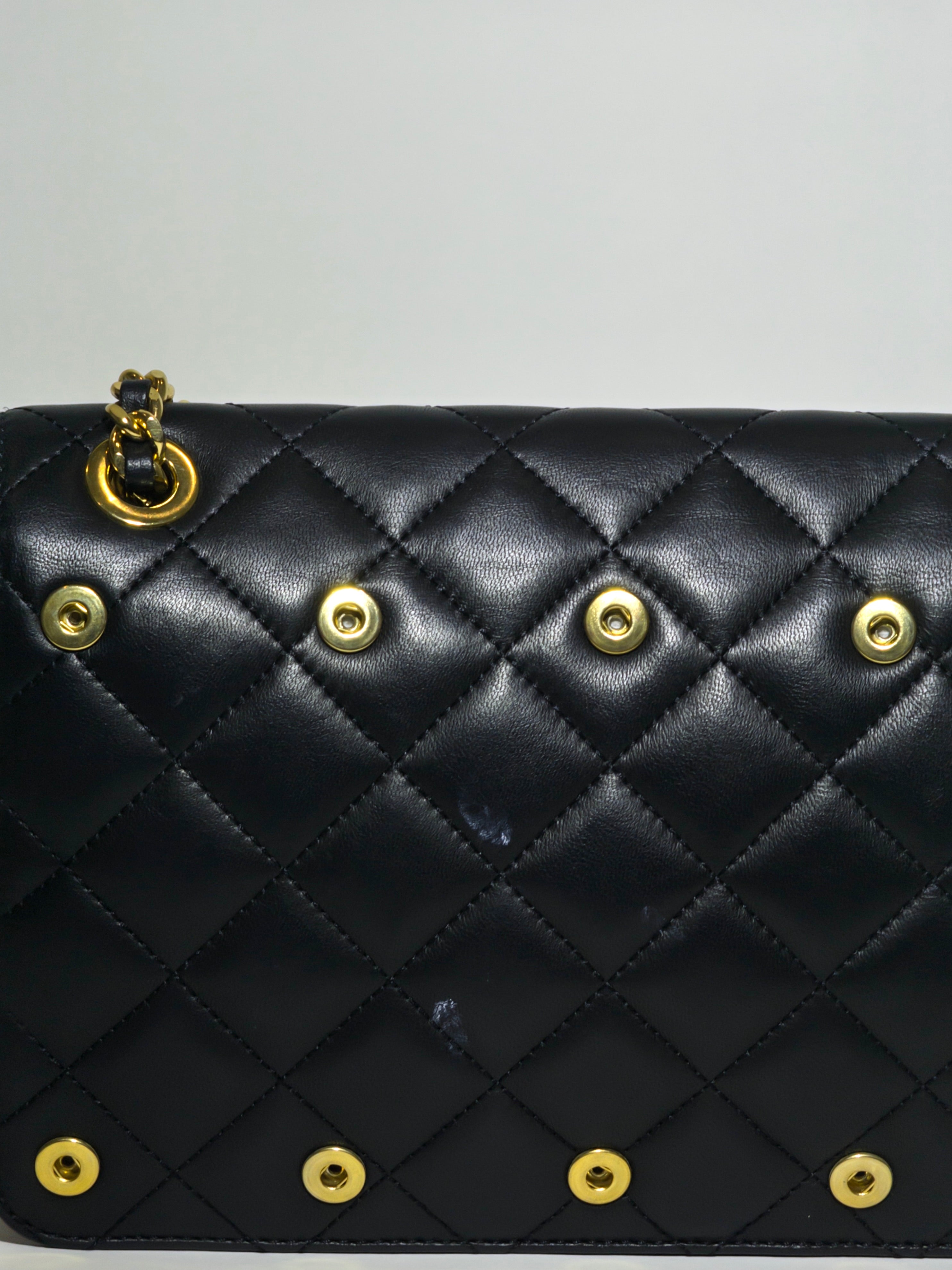 Moschino Black Quilted Leather Logo Flap Shoulder Bag