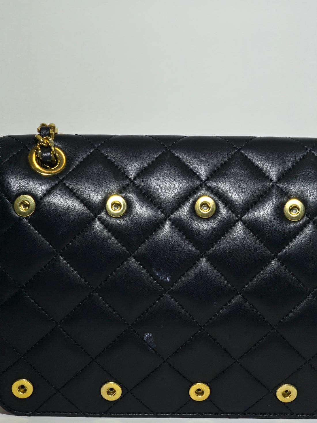 Moschino Black Quilted Leather Logo Flap Shoulder Bag