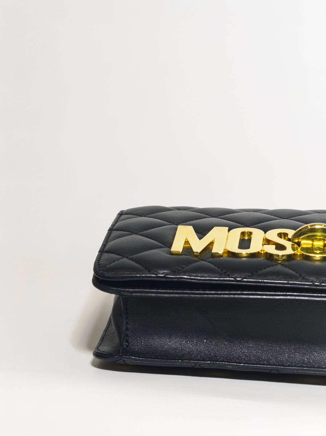 Moschino Black Quilted Leather Logo Flap Shoulder Bag