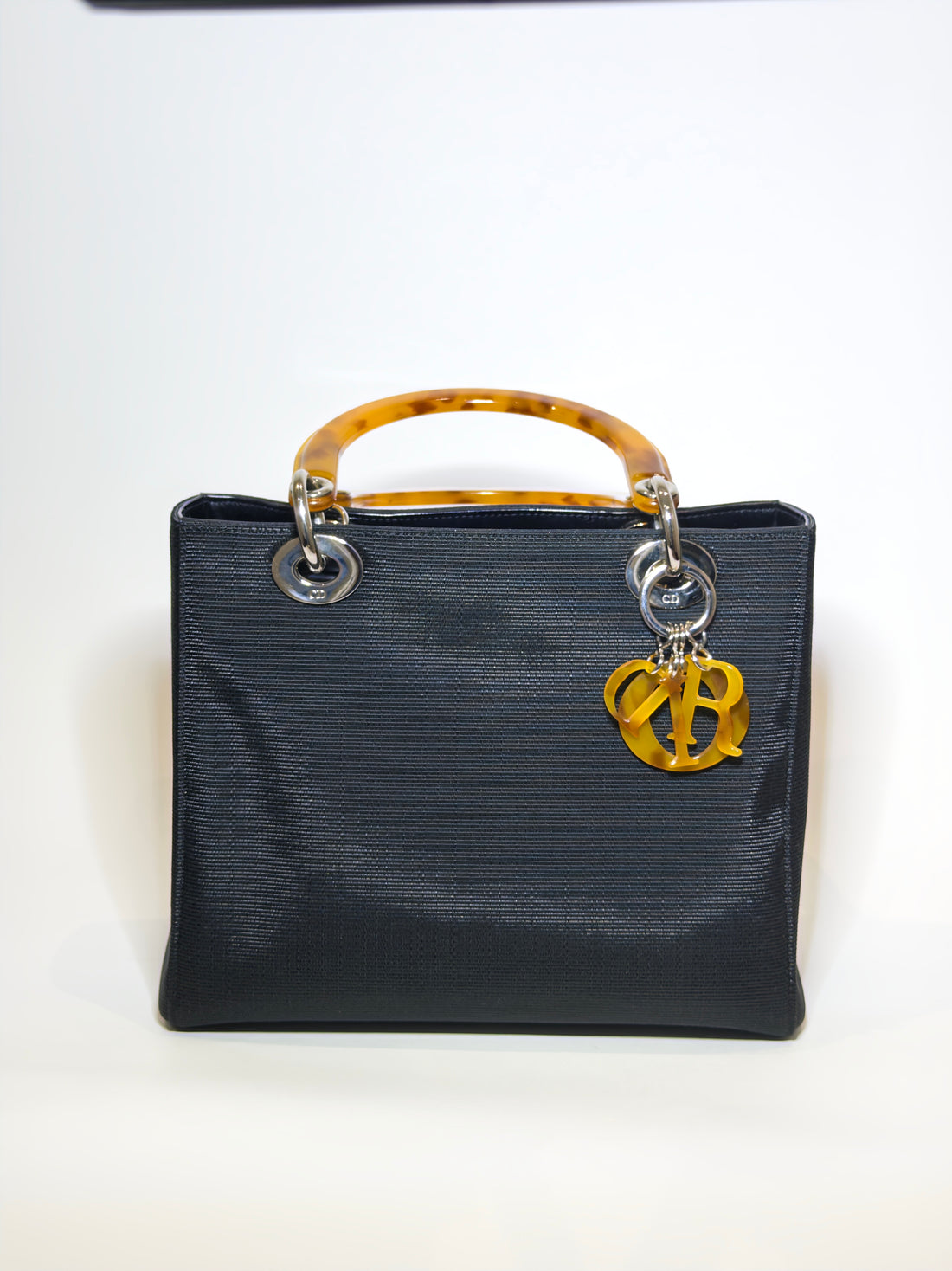 Dior Black Nylon Lady Dior Tortoise Top Handle Bag