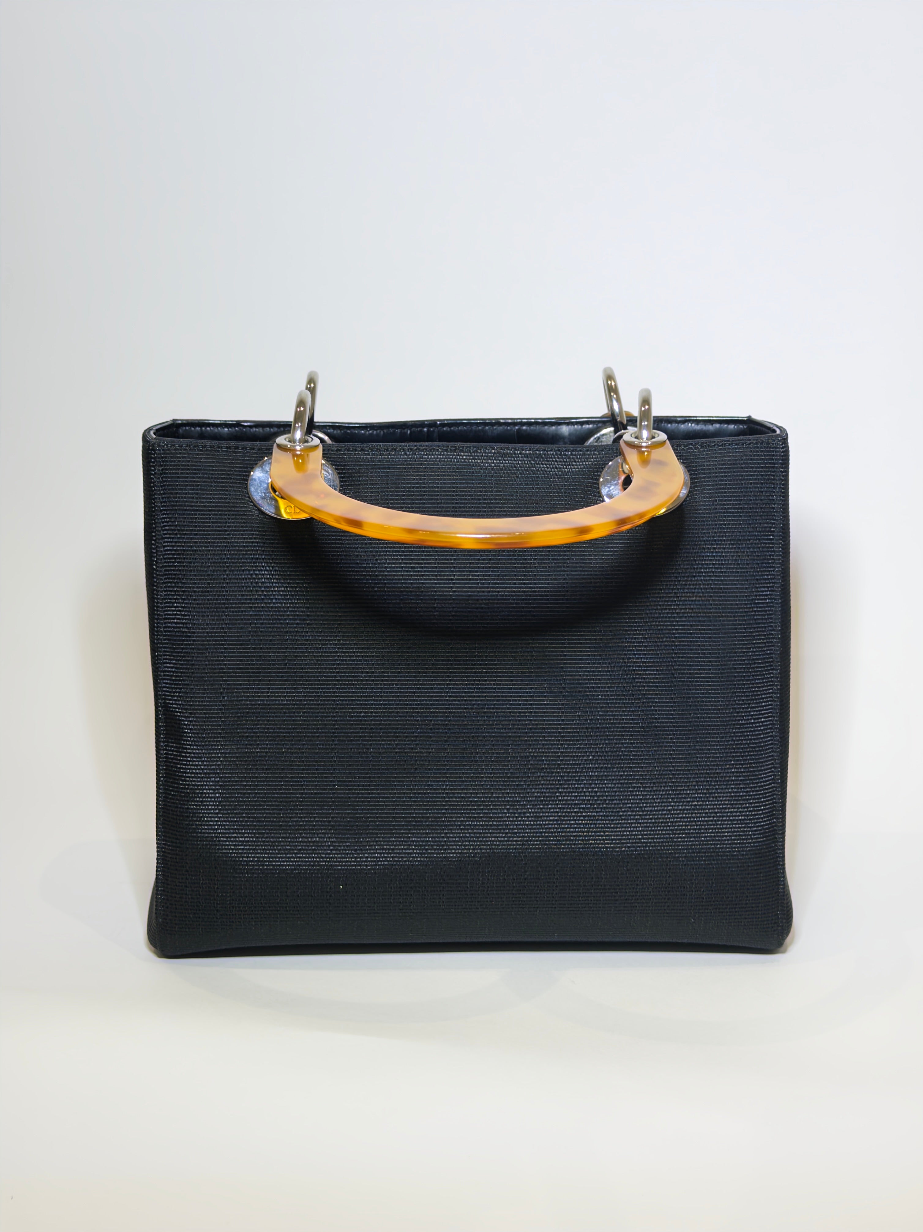Dior Black Nylon Lady Dior Tortoise Top Handle Bag