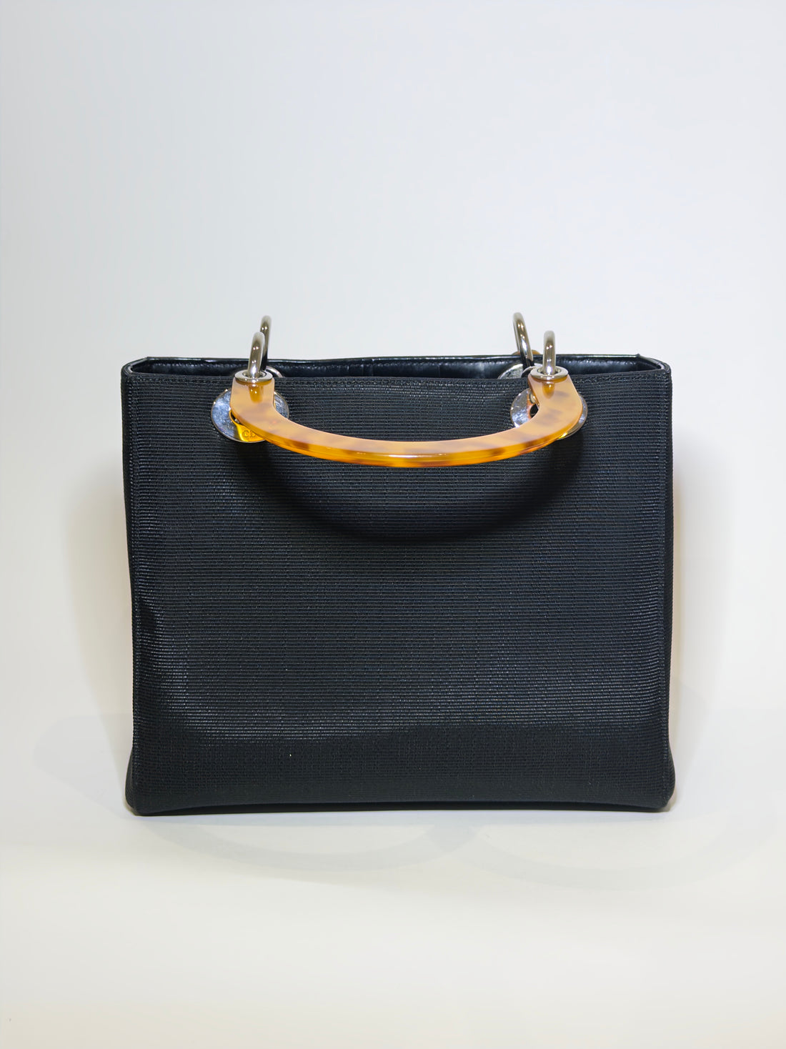 Dior Black Nylon Lady Dior Tortoise Top Handle Bag