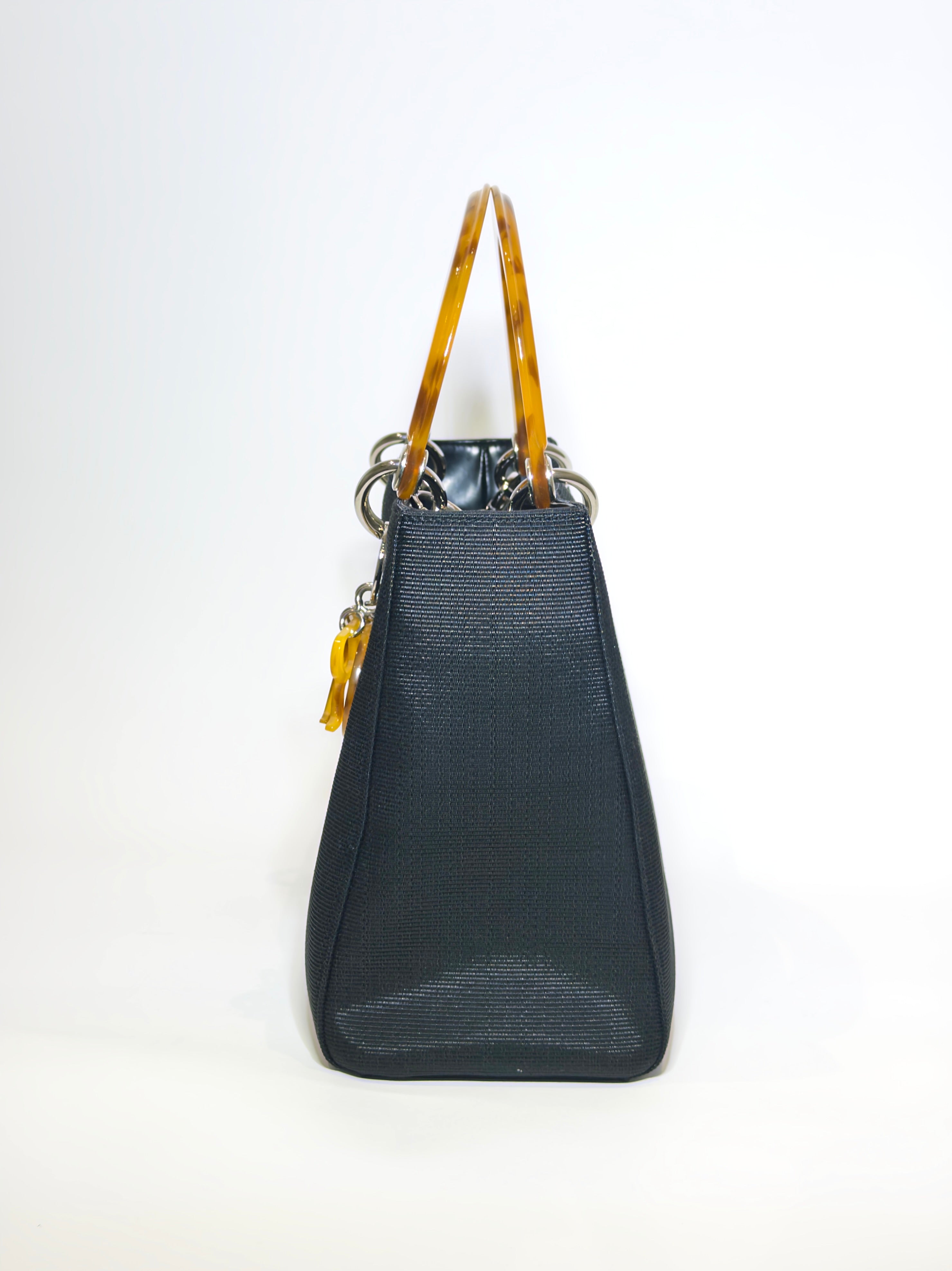 Dior Black Nylon Lady Dior Tortoise Top Handle Bag