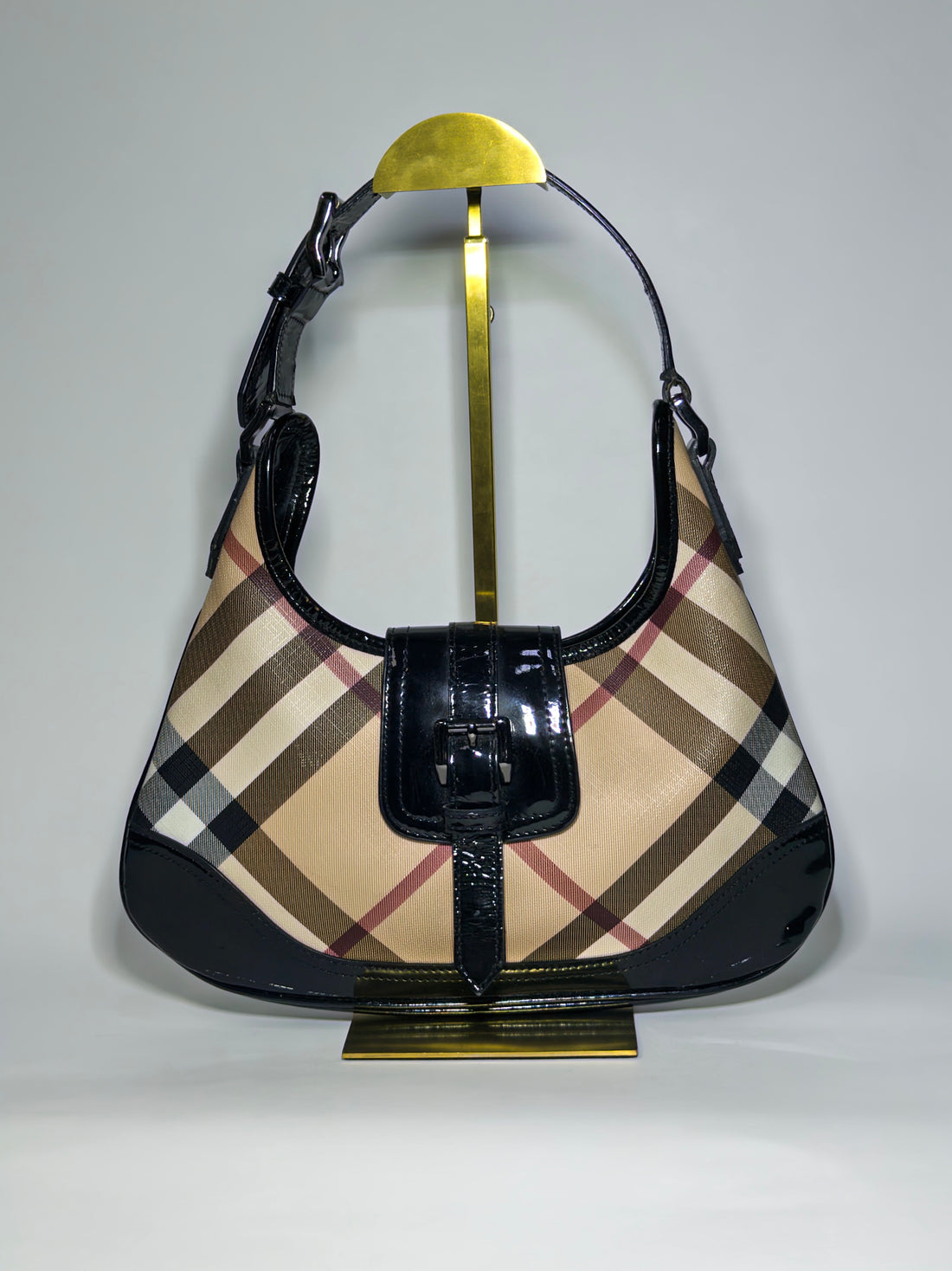 Burberry Nova Check Canvas and Patent Leather Brooke Hobo