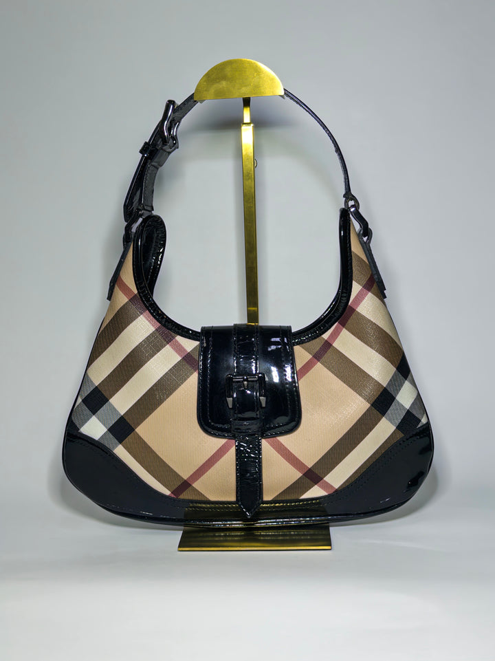 Burberry Nova Check Canvas and Patent Leather Brooke Hobo