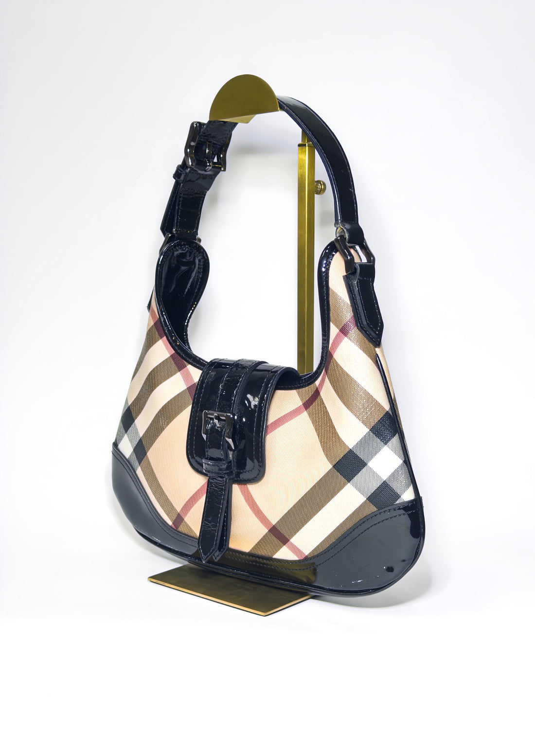 Burberry Nova Check Canvas and Patent Leather Brooke Hobo