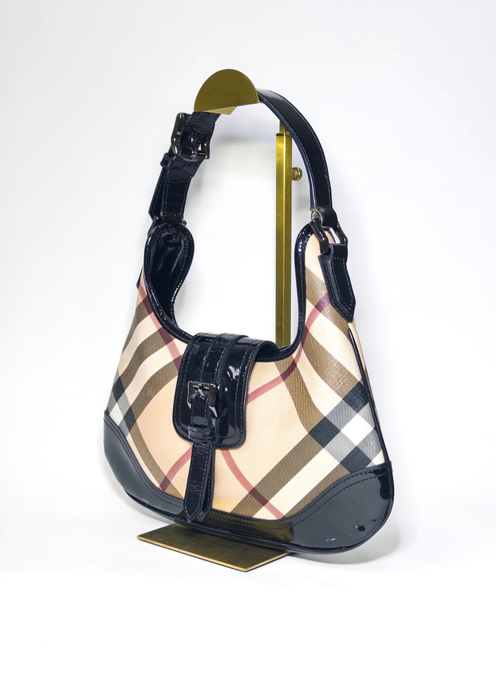 Burberry Nova Check Canvas and Patent Leather Brooke Hobo