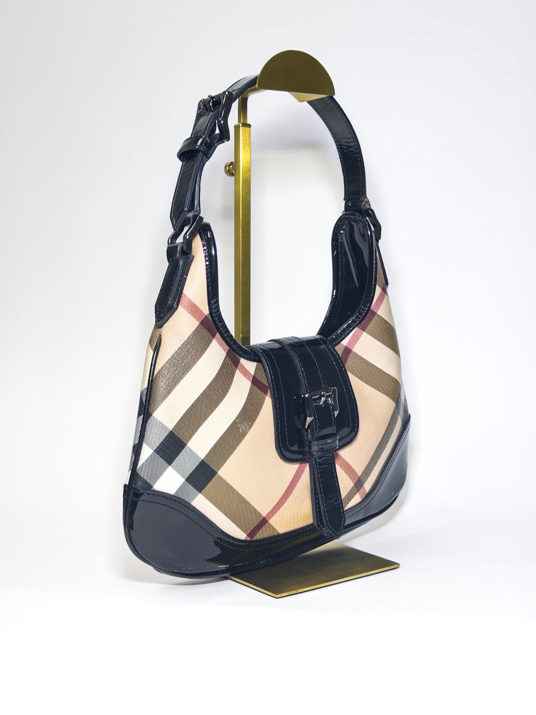 Burberry Nova Check Canvas and Patent Leather Brooke Hobo
