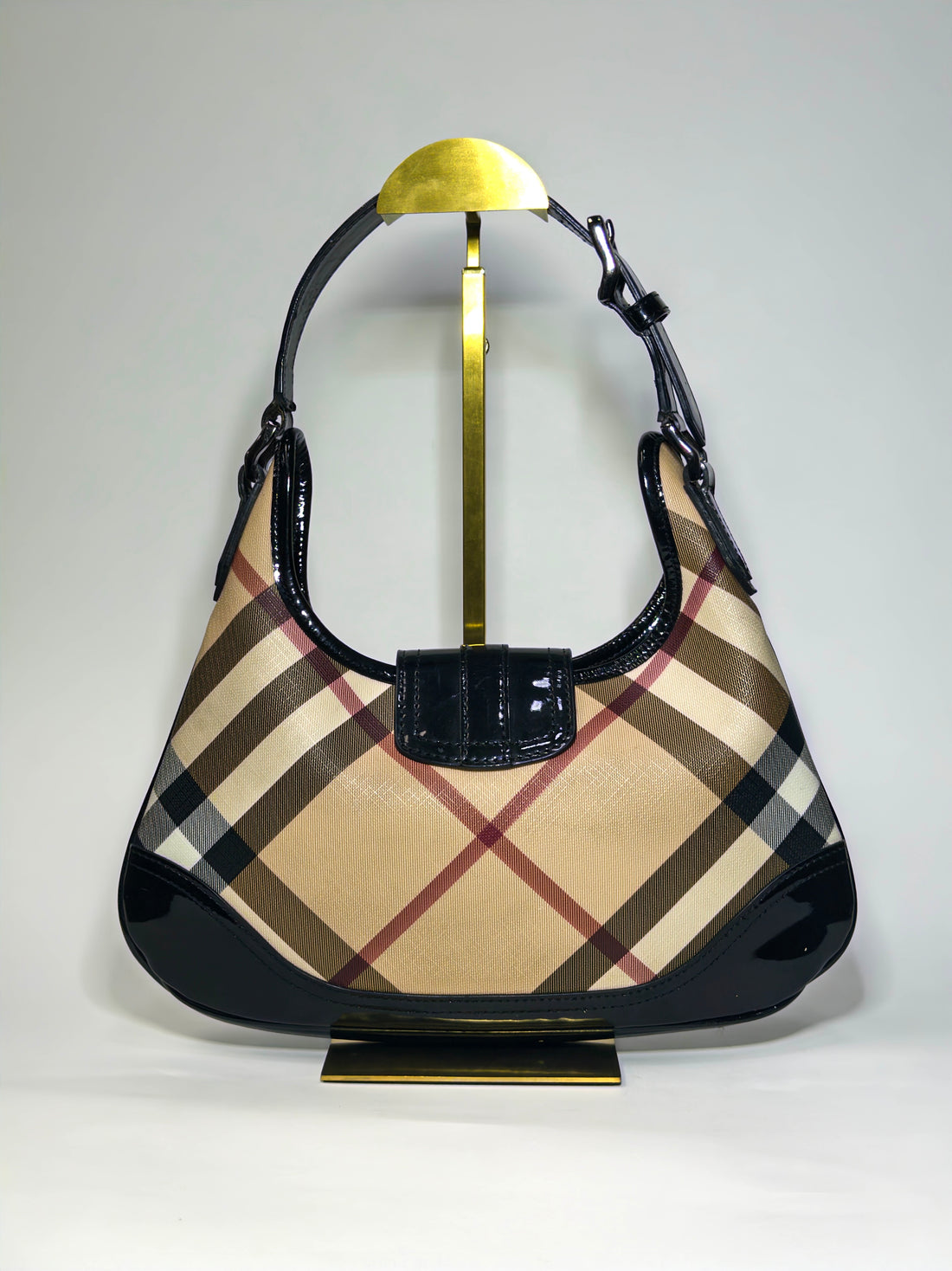 Burberry Nova Check Canvas and Patent Leather Brooke Hobo