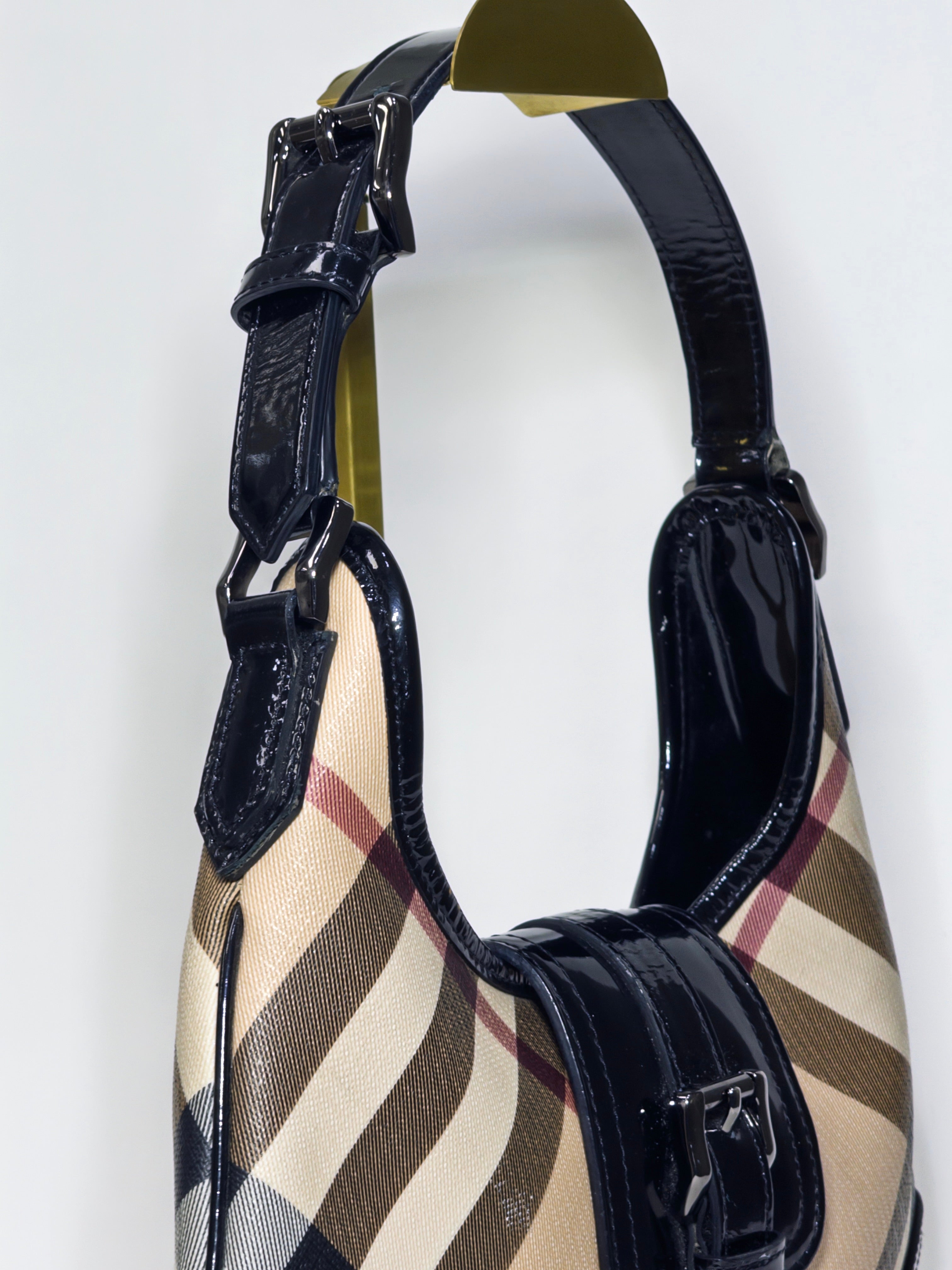 Burberry Nova Check Canvas and Patent Leather Brooke Hobo