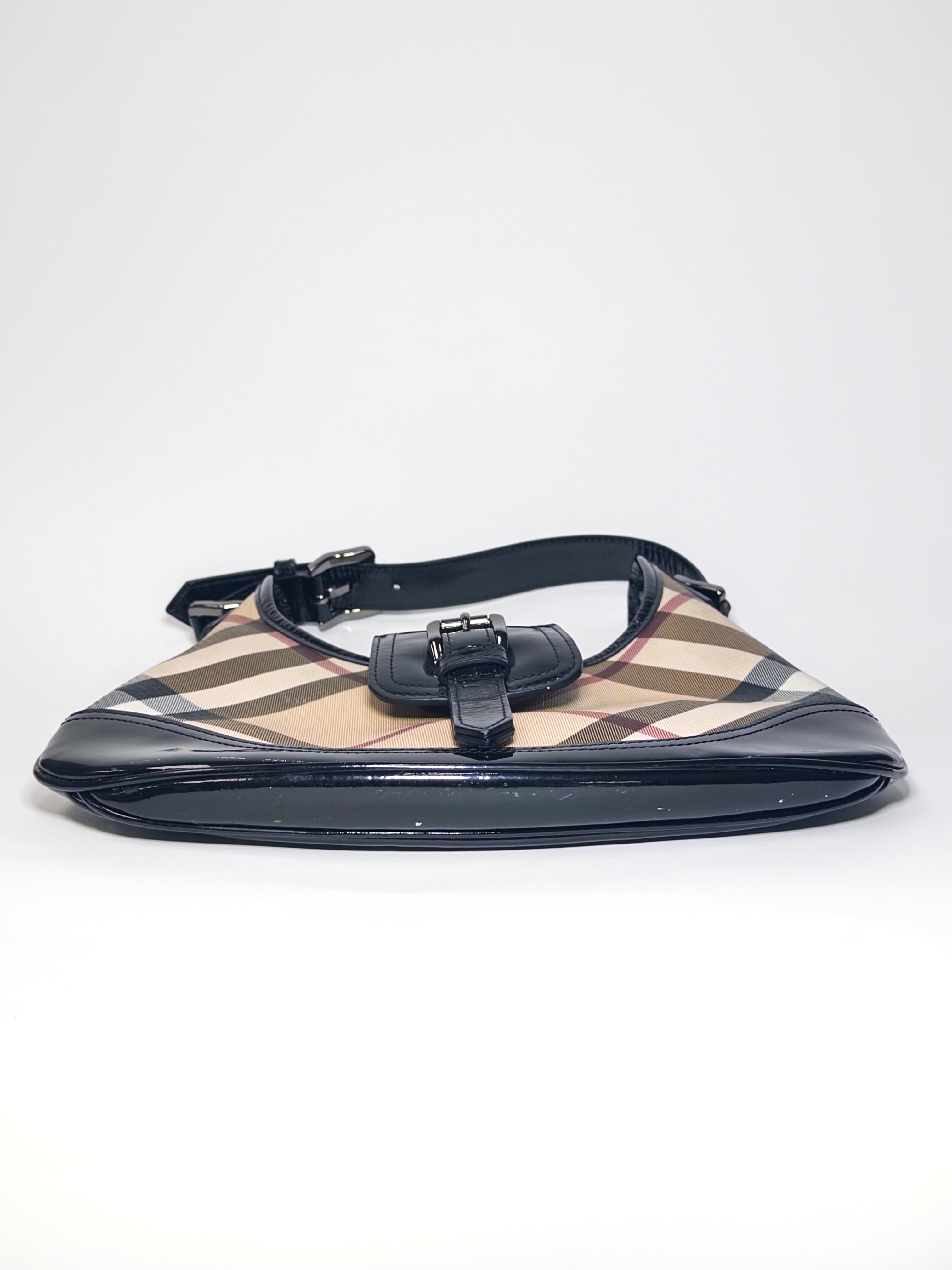 Burberry Nova Check Canvas and Patent Leather Brooke Hobo