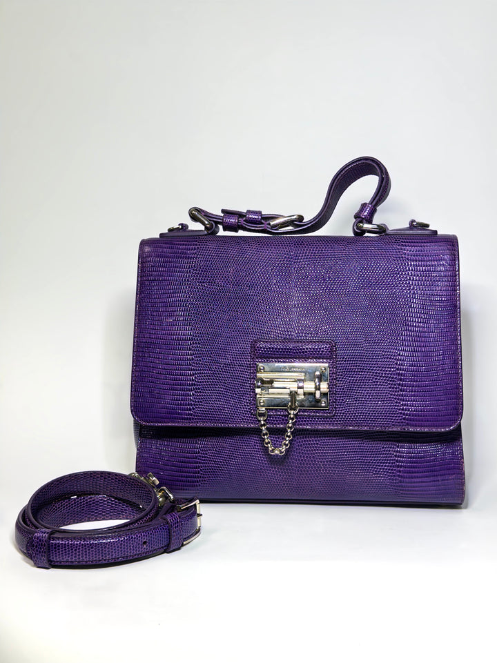 Dolce & Gabbana Purple Lizard Embossed Leather Medium Miss Monica Bag
