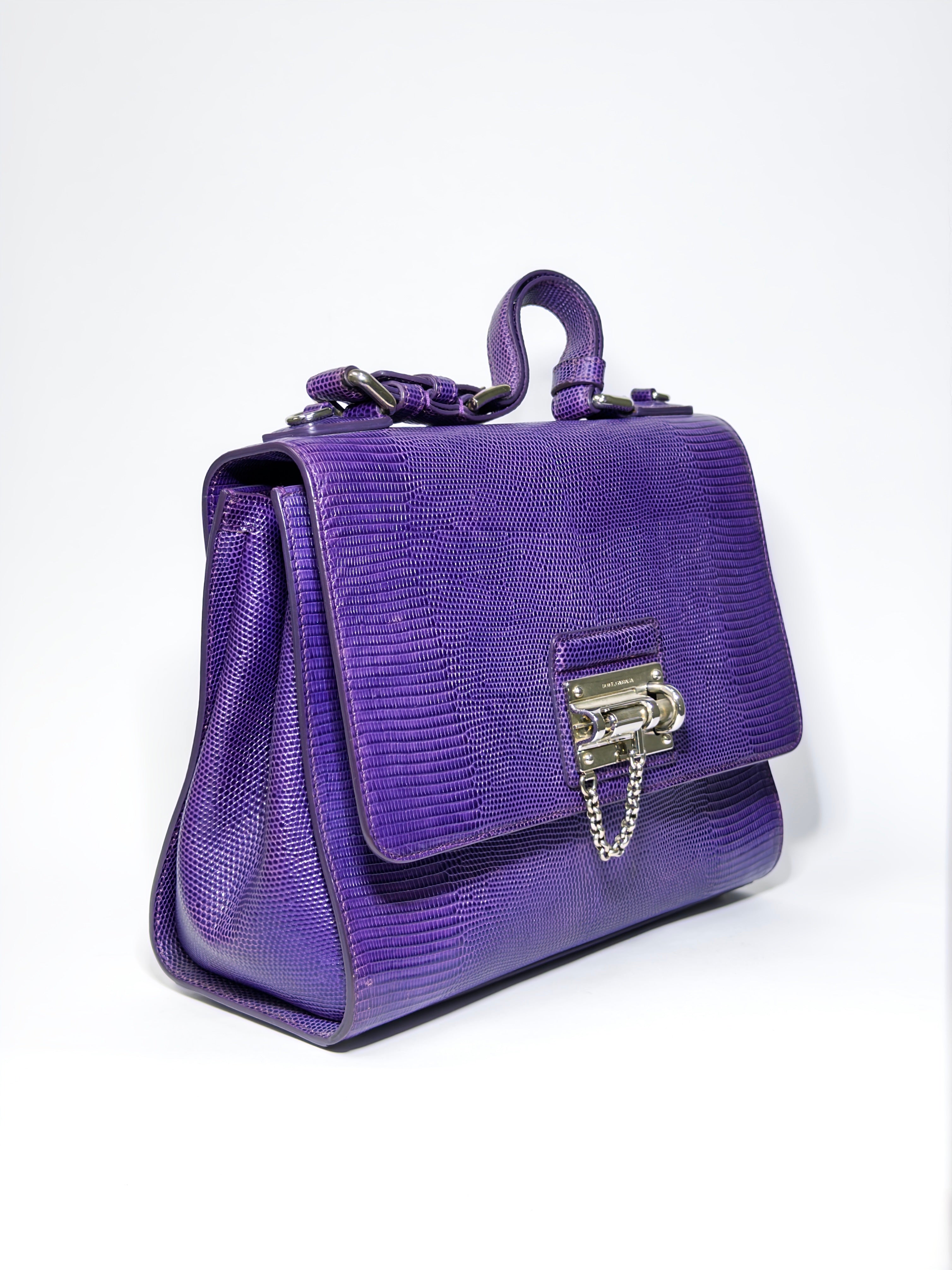 Dolce & Gabbana Purple Lizard Embossed Leather Medium Miss Monica Bag