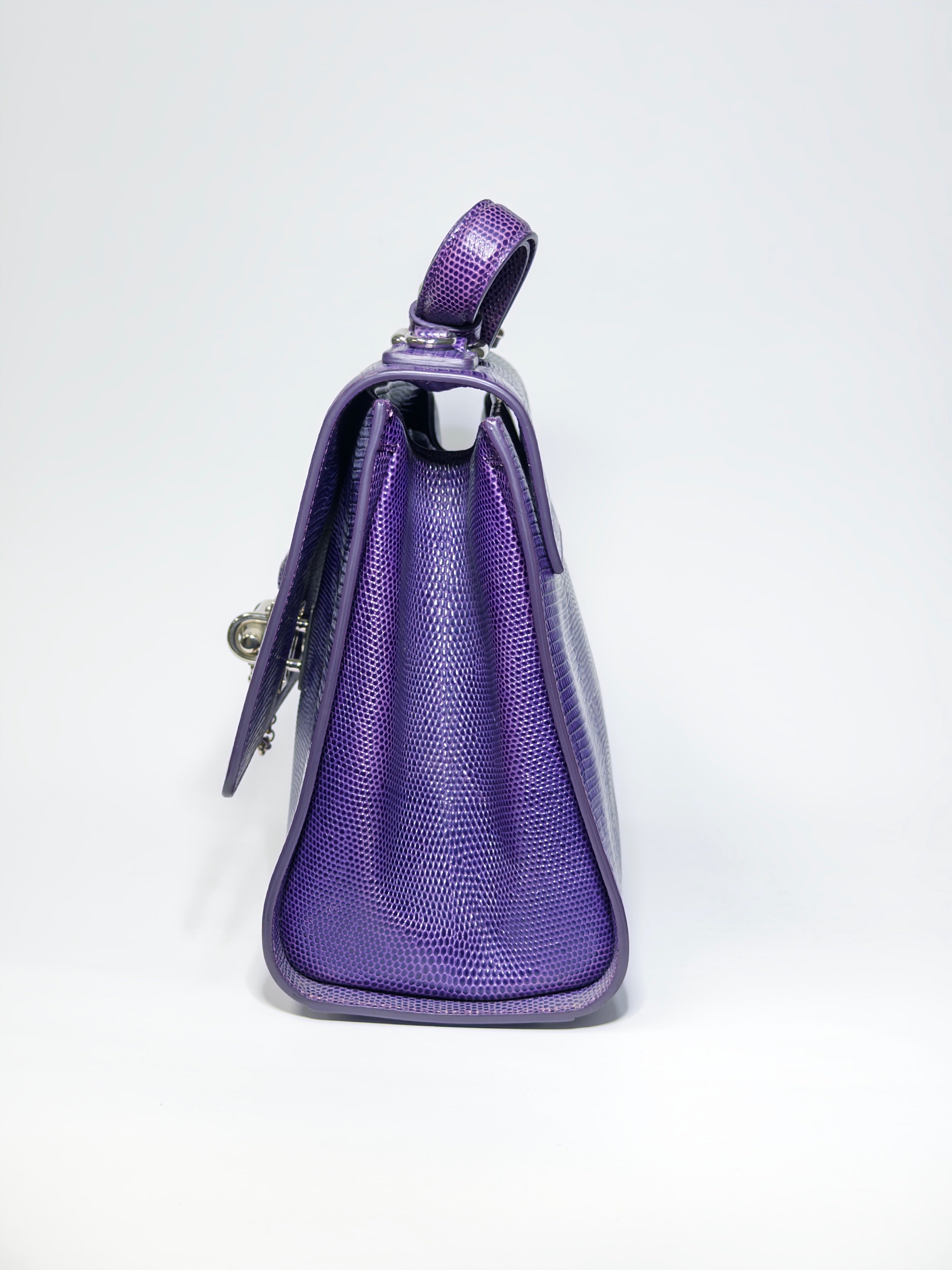 Dolce & Gabbana Purple Lizard Embossed Leather Medium Miss Monica Bag