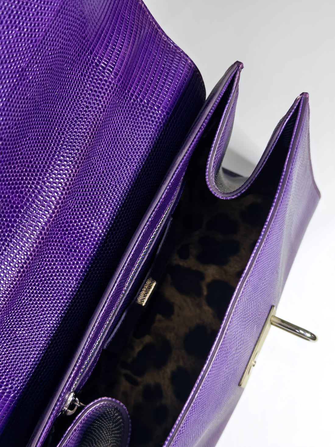 Dolce & Gabbana Purple Lizard Embossed Leather Medium Miss Monica Bag