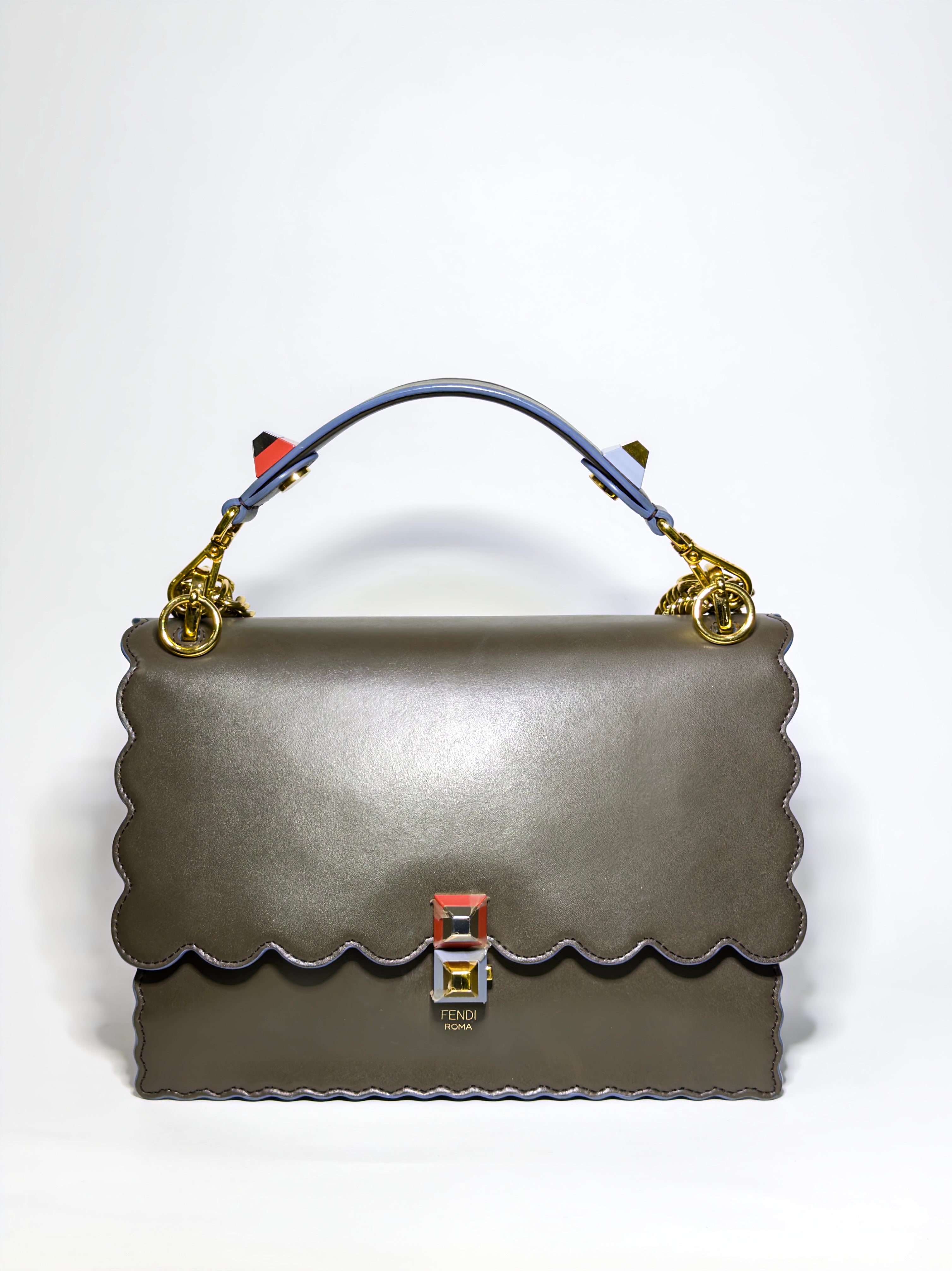 Fendi Brown Scalloped Leather Medium Kan I Shoulder Bag