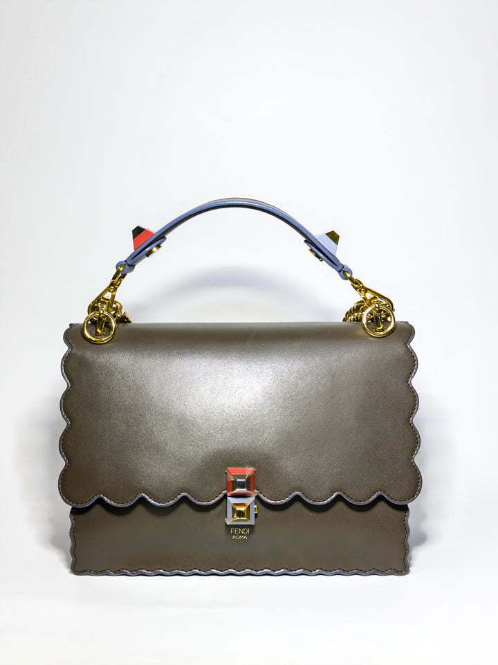Fendi Brown Scalloped Leather Medium Kan I Shoulder Bag