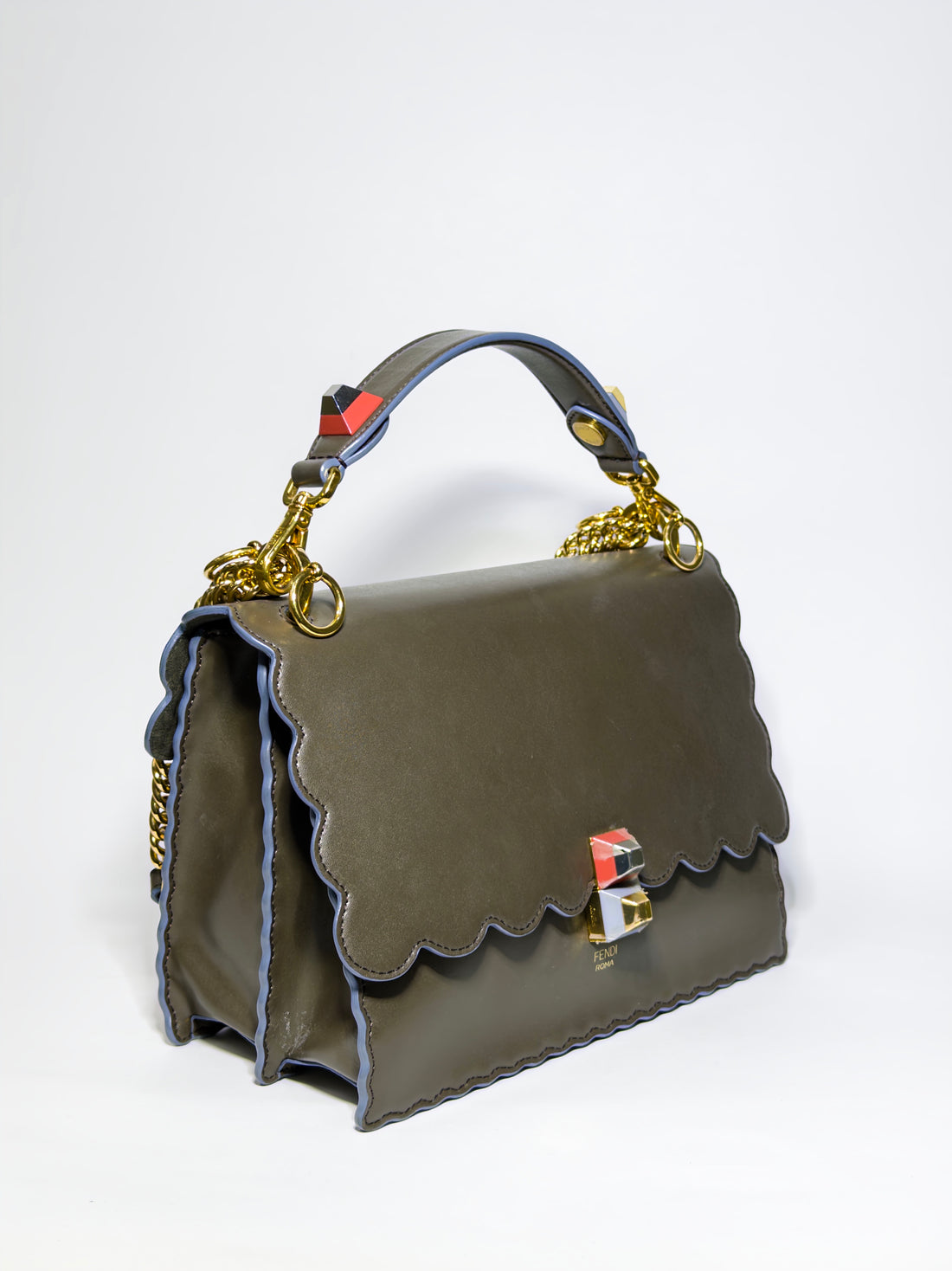Fendi Brown Scalloped Leather Medium Kan I Shoulder Bag