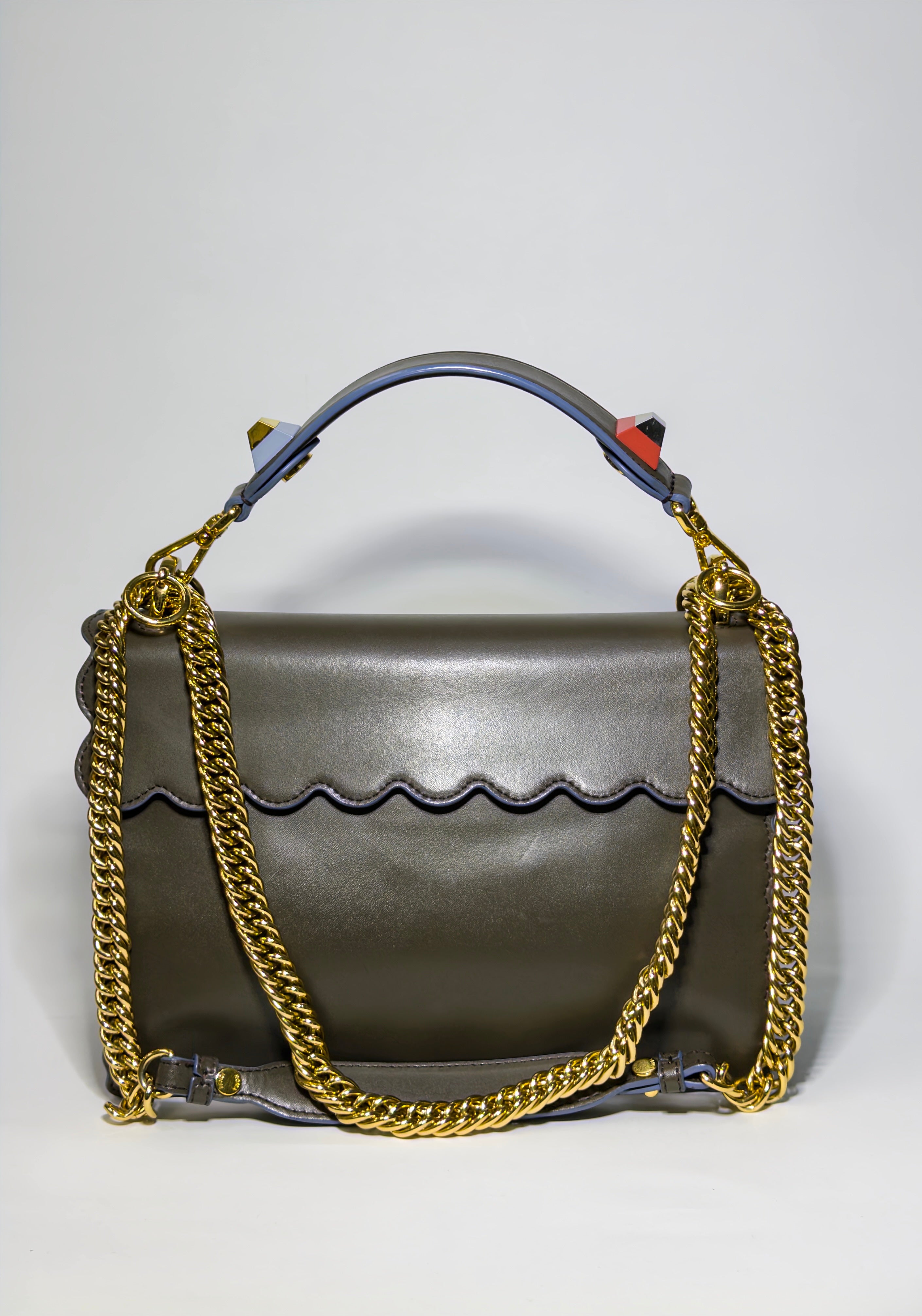 Fendi Brown Scalloped Leather Medium Kan I Shoulder Bag