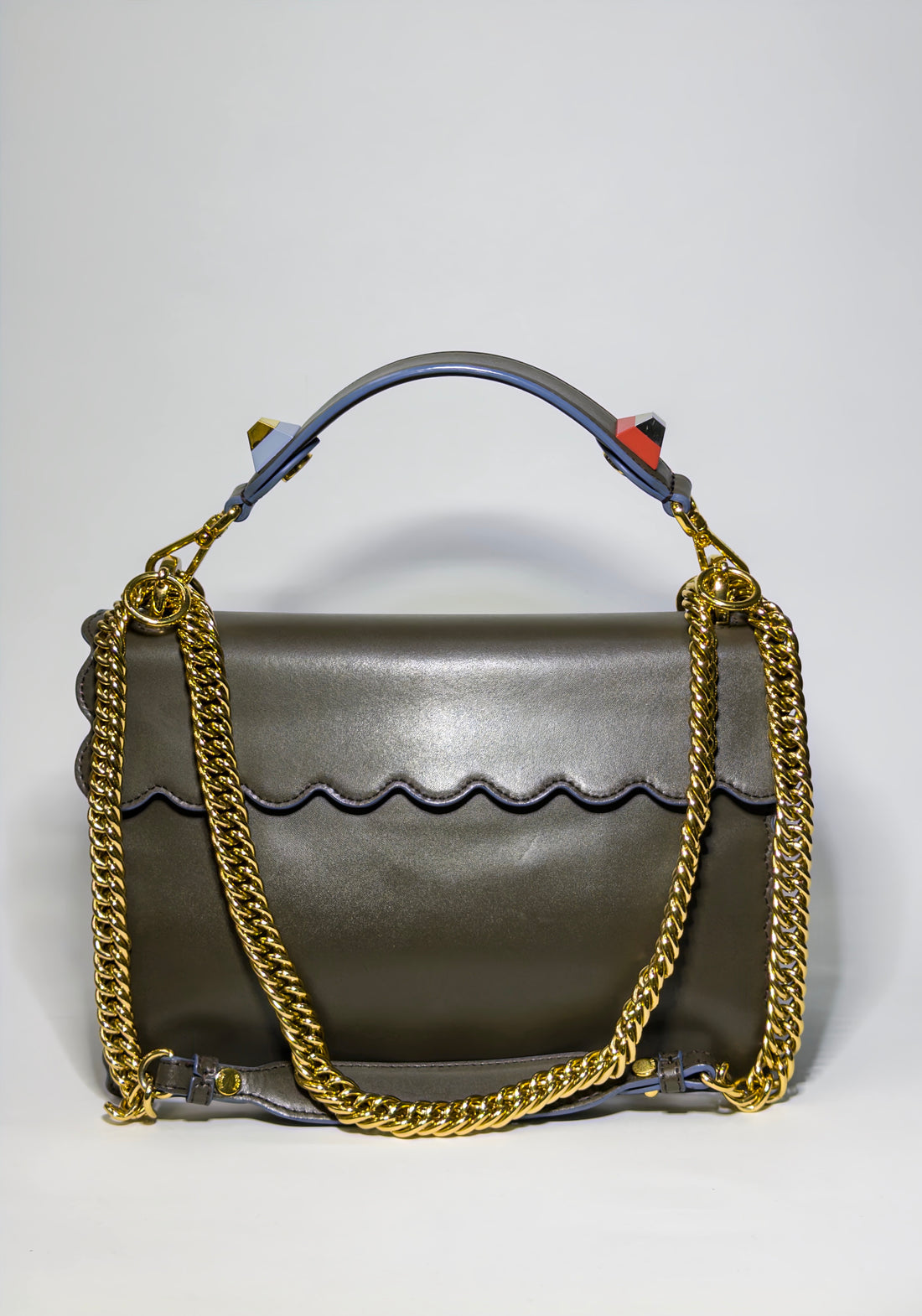 Fendi Brown Scalloped Leather Medium Kan I Shoulder Bag