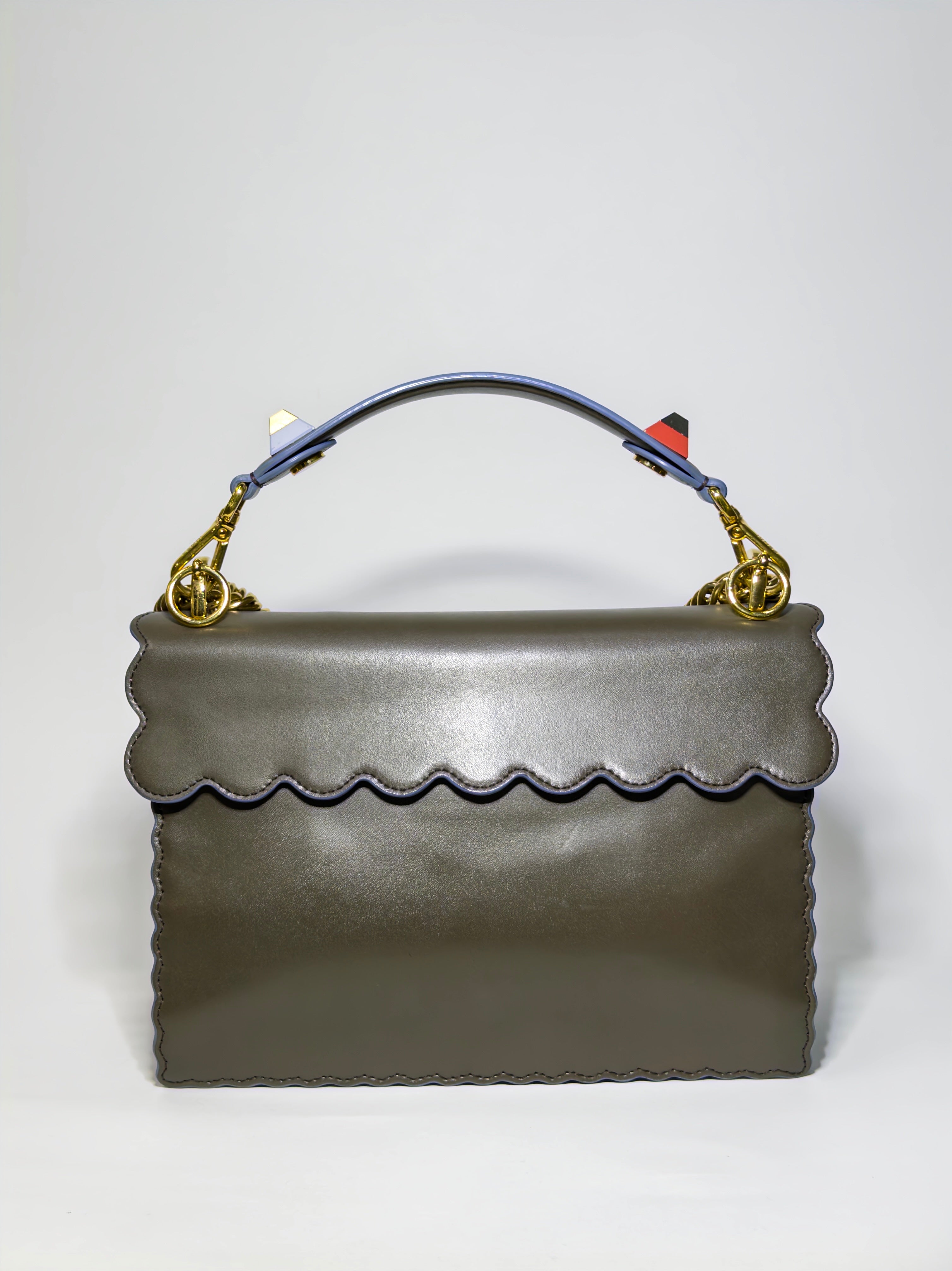 Fendi Brown Scalloped Leather Medium Kan I Shoulder Bag