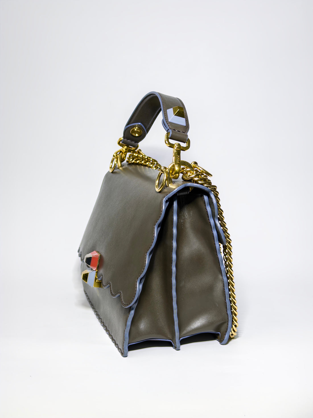 Fendi Brown Scalloped Leather Medium Kan I Shoulder Bag