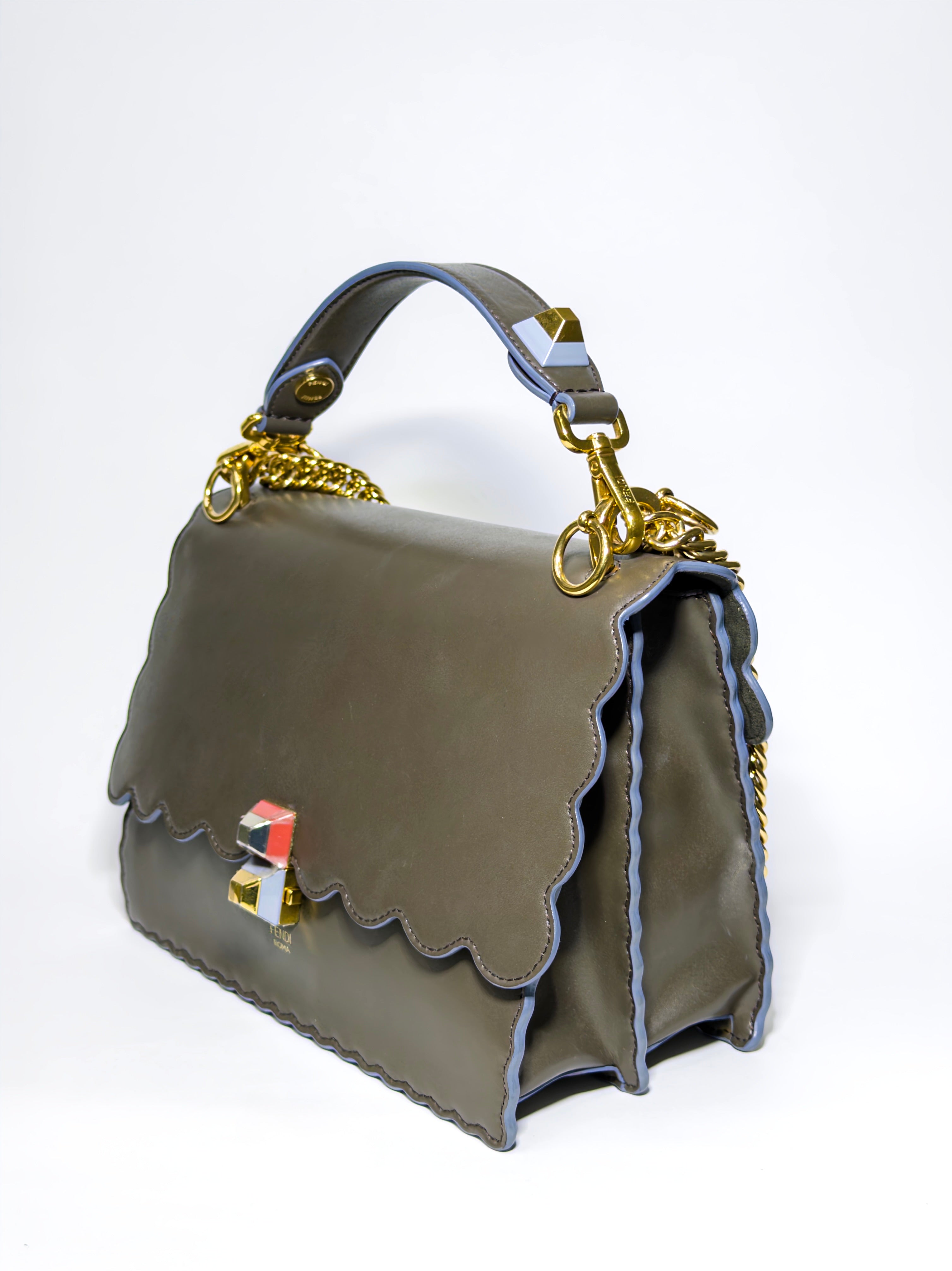 Fendi Brown Scalloped Leather Medium Kan I Shoulder Bag