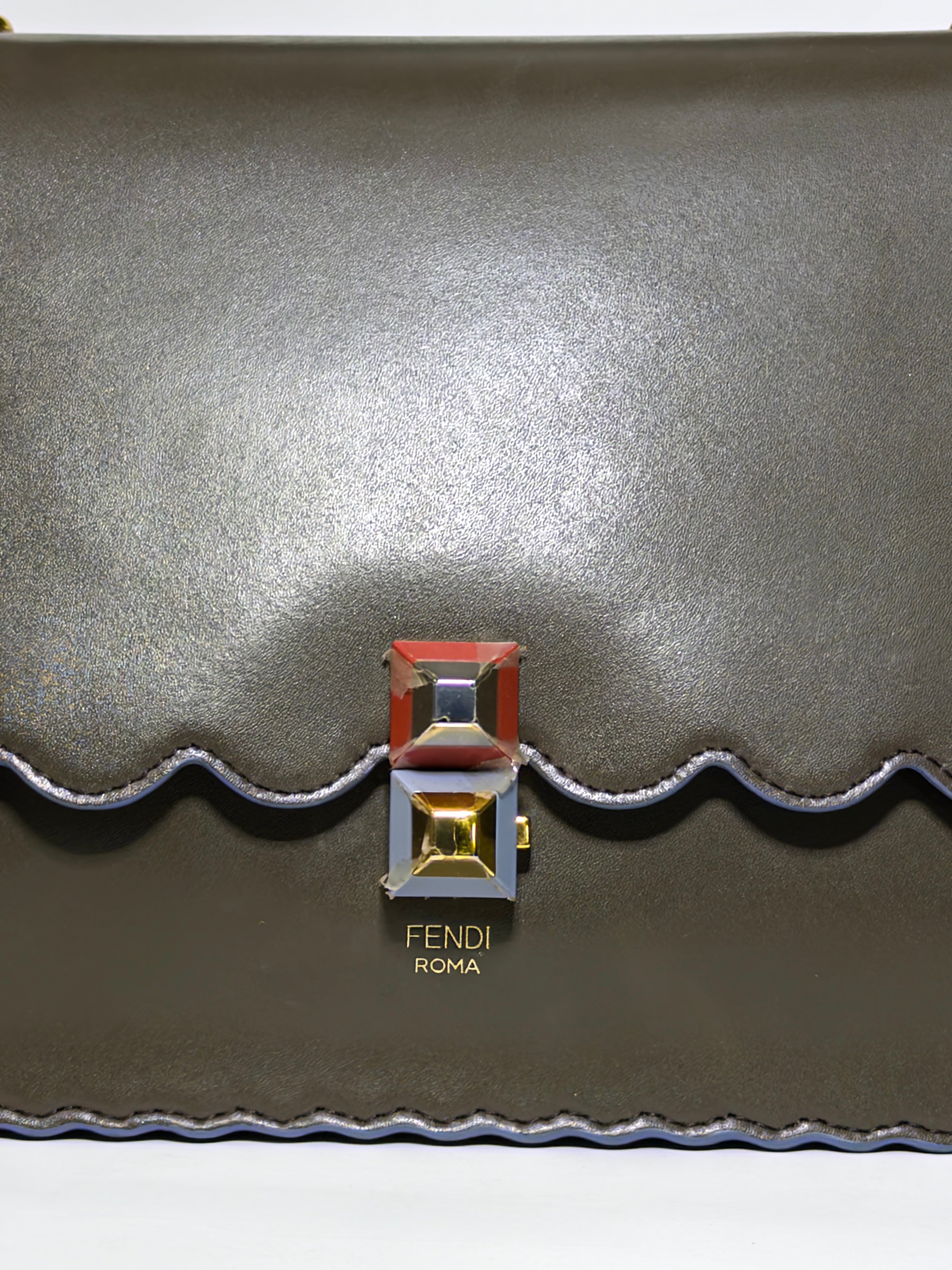 Fendi Brown Scalloped Leather Medium Kan I Shoulder Bag