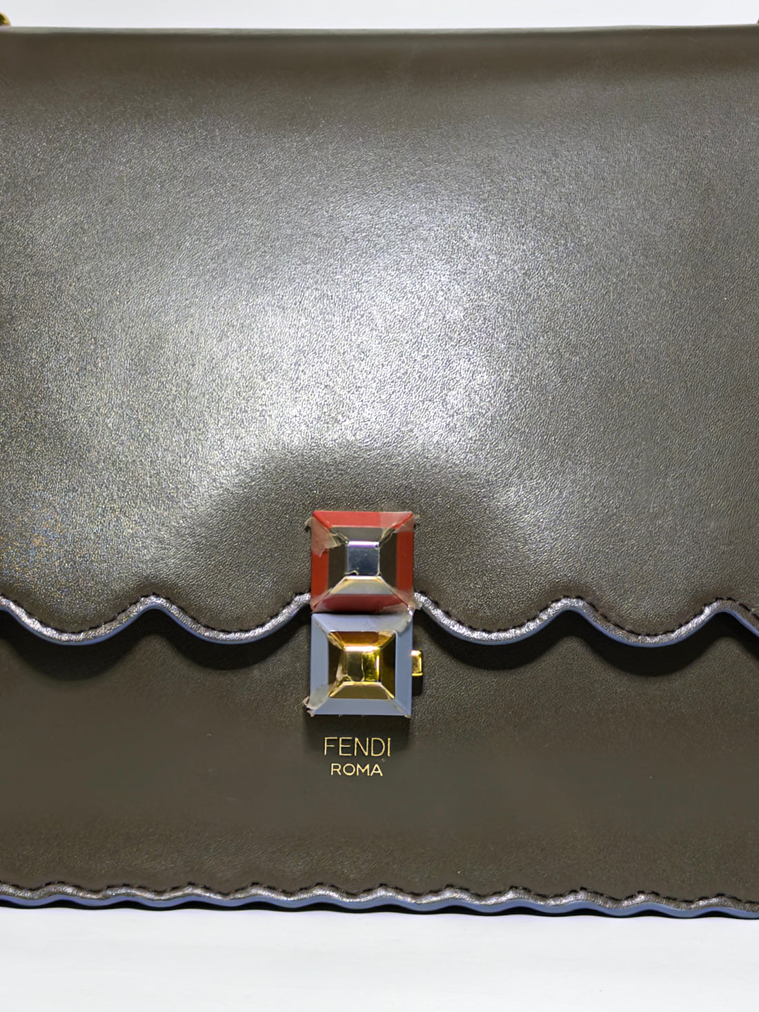 Fendi Brown Scalloped Leather Medium Kan I Shoulder Bag