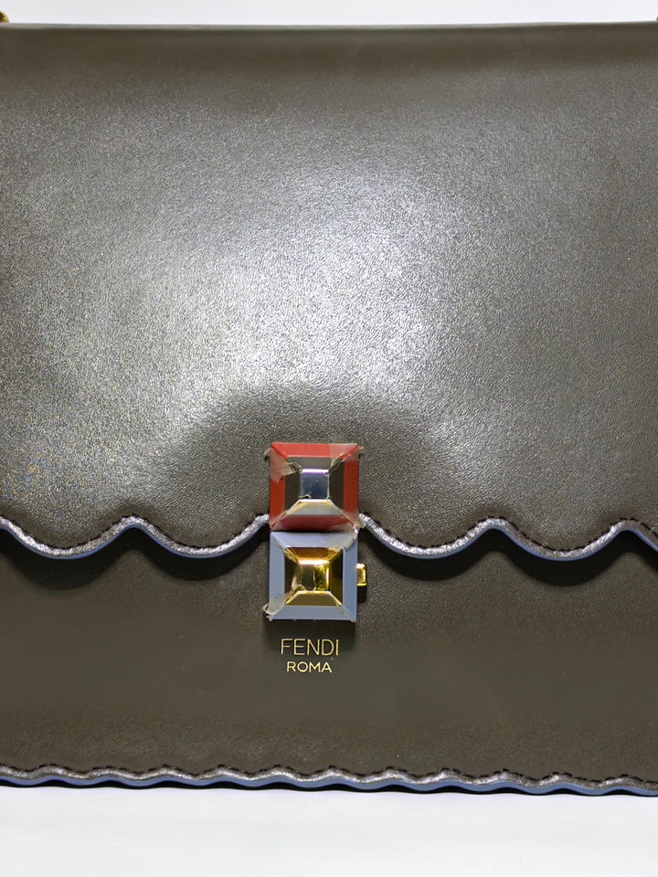 Fendi Brown Scalloped Leather Medium Kan I Shoulder Bag