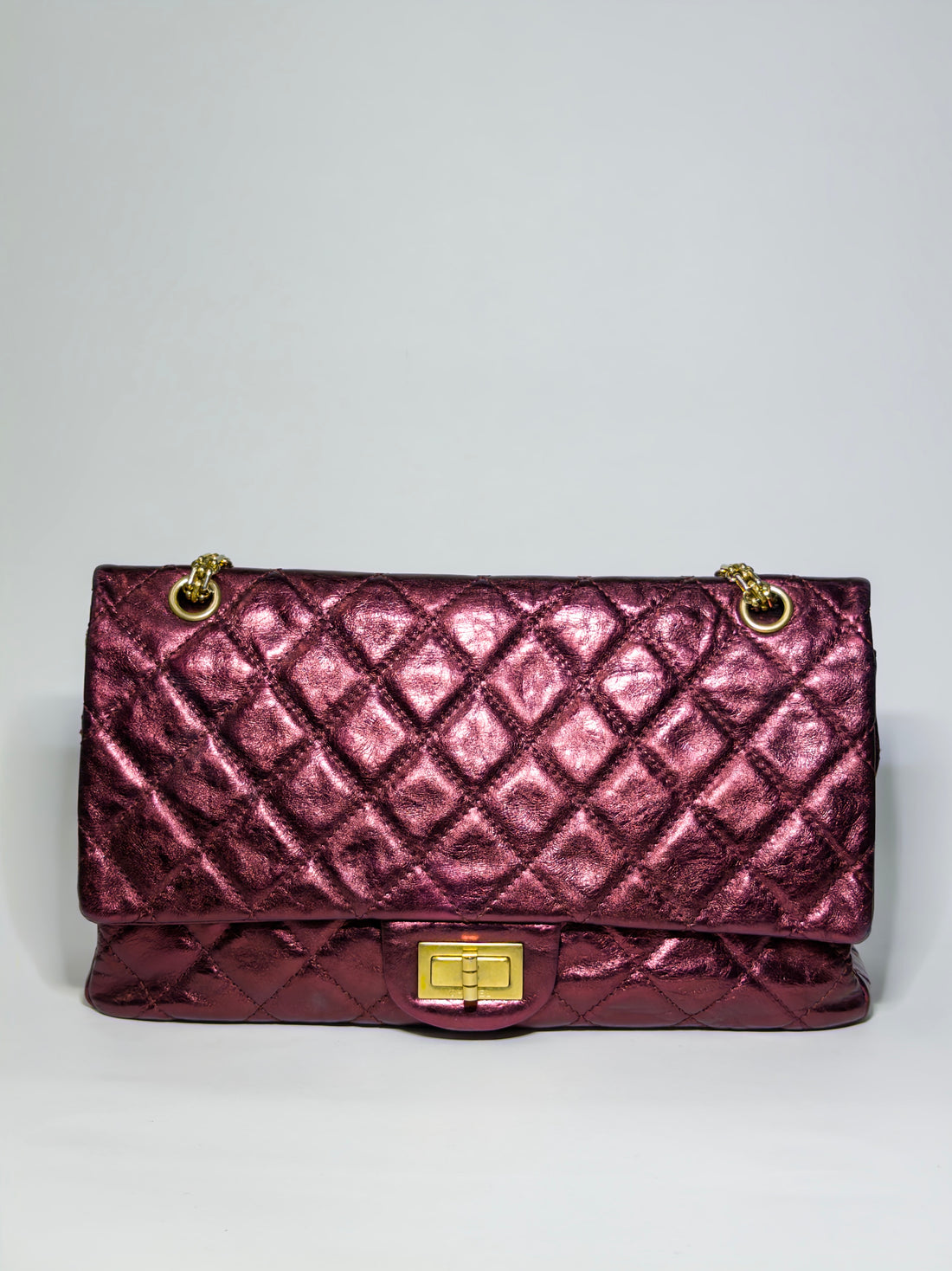 Chanel Calfskin 2.55 Reissue Flap Metallic Burgundy/Dark Red
