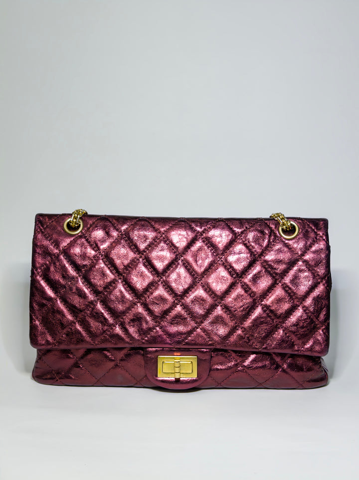 Chanel Calfskin 2.55 Reissue Flap Metallic Burgundy/Dark Red