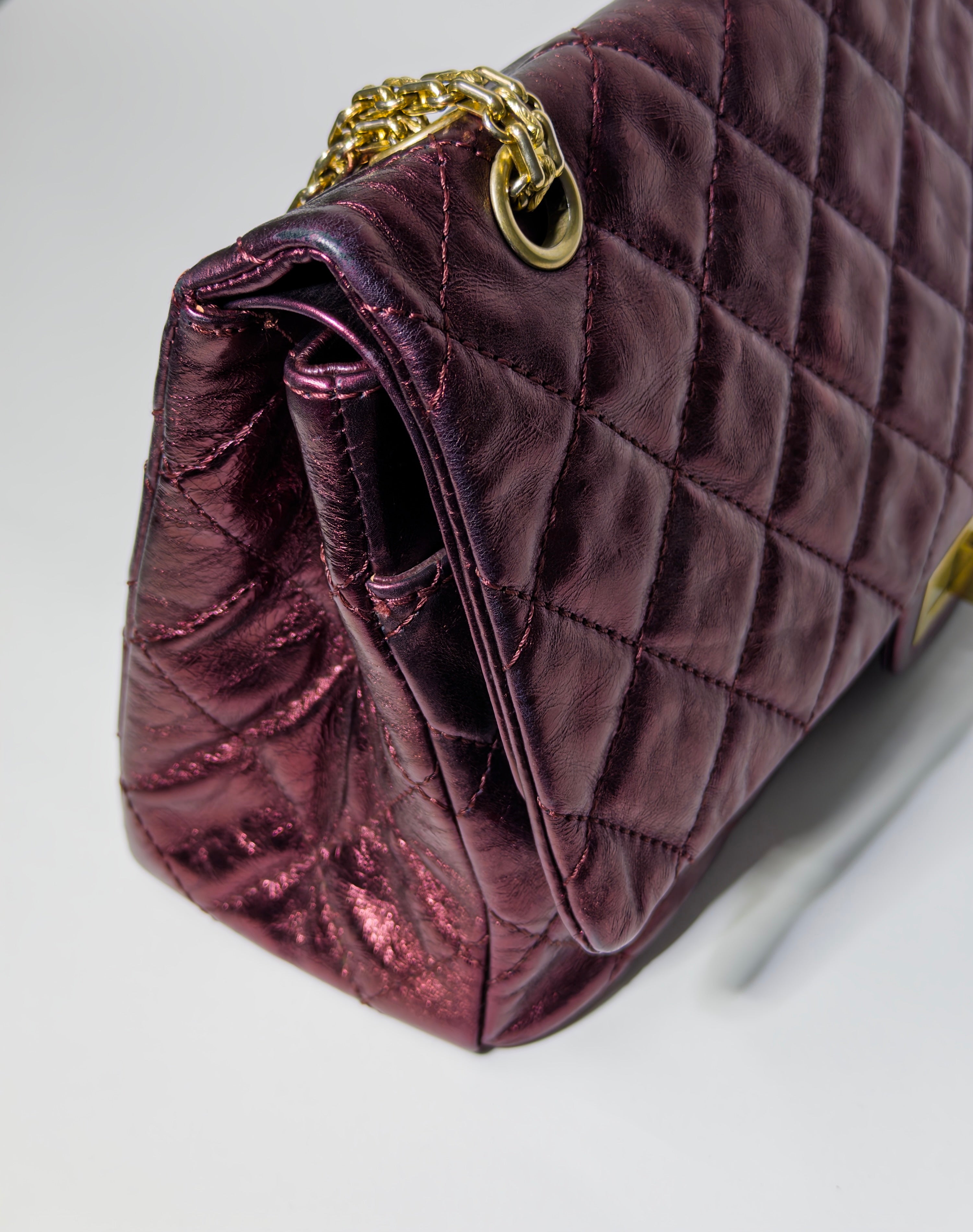 Chanel Calfskin 2.55 Reissue Flap Metallic Burgundy/Dark Red