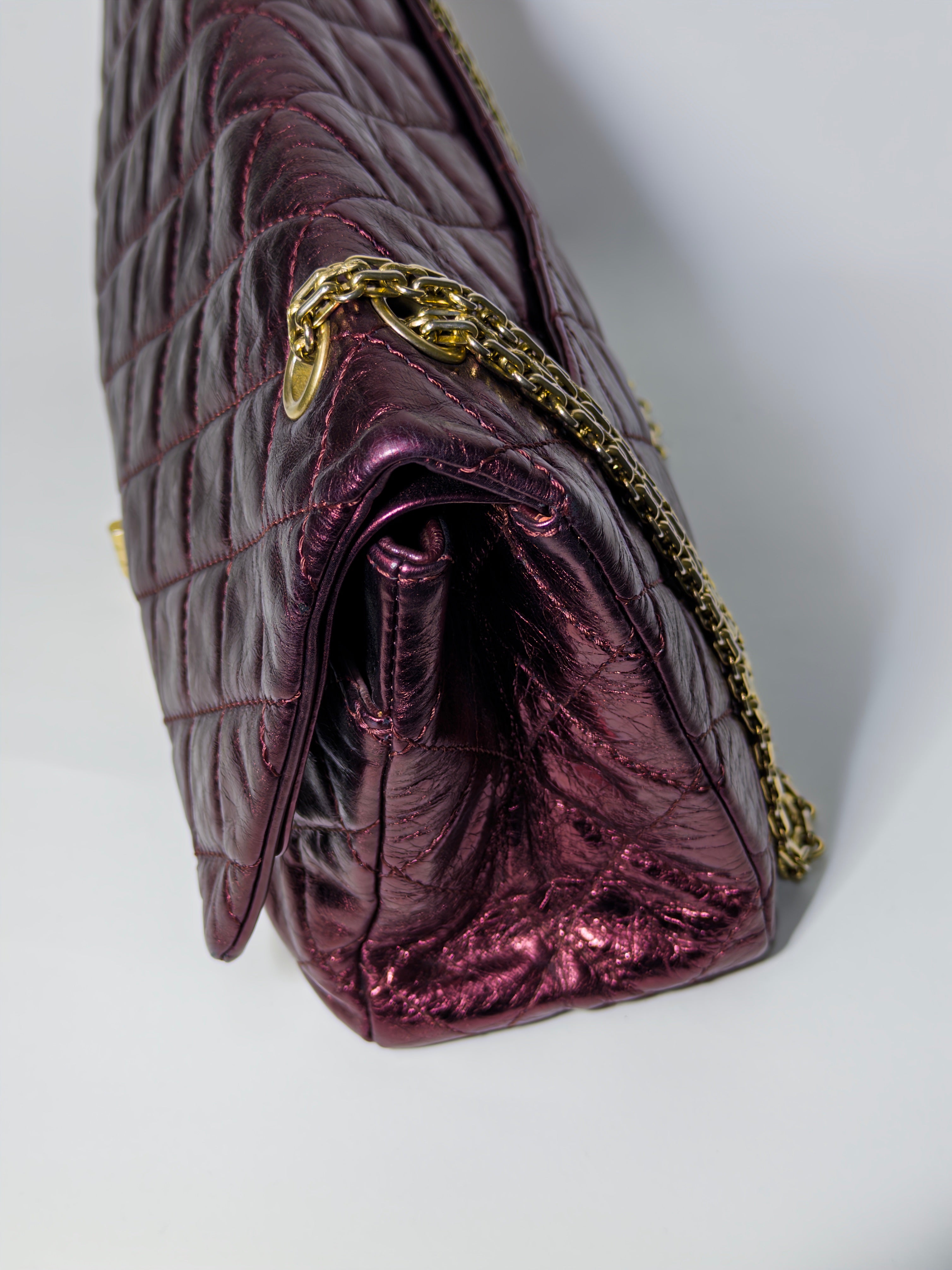 Chanel Calfskin 2.55 Reissue Flap Metallic Burgundy/Dark Red