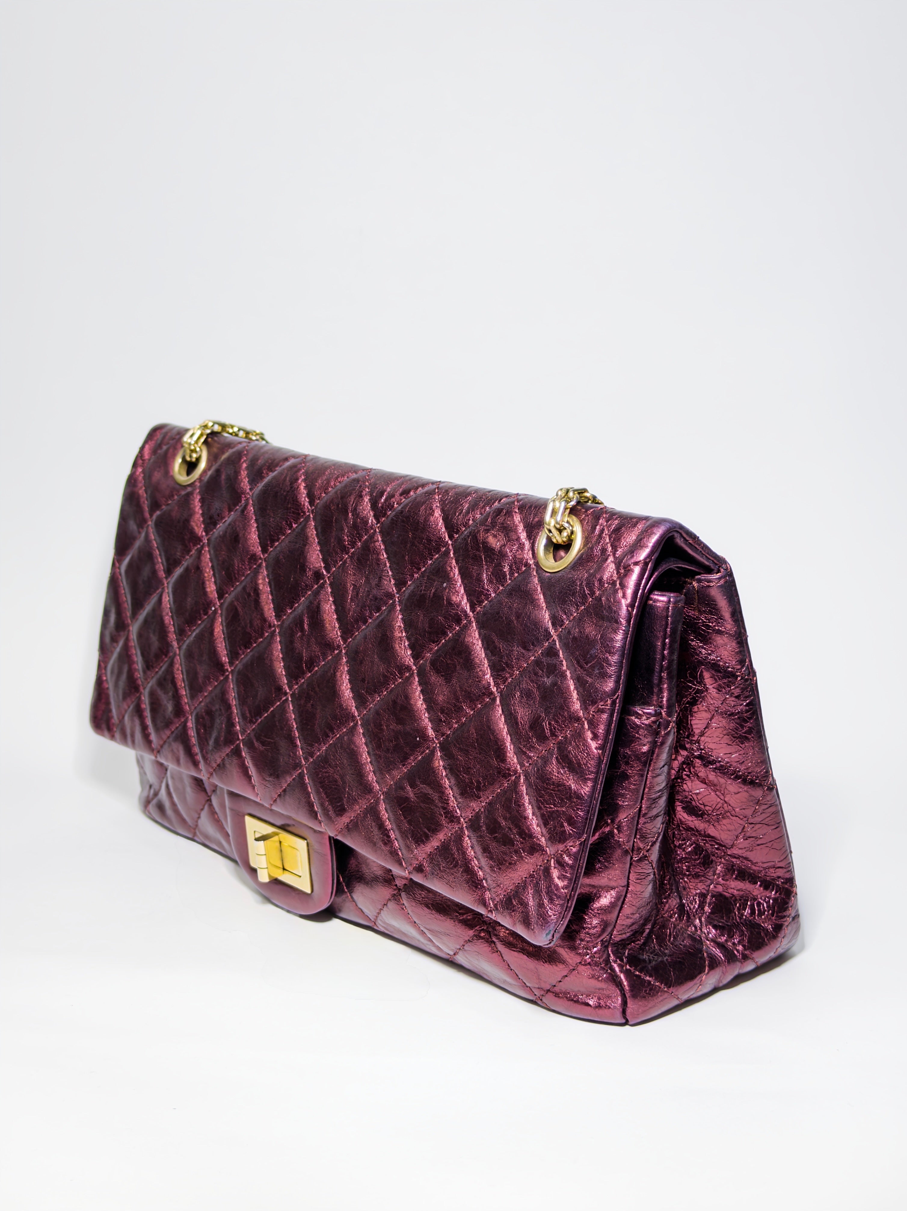 Chanel Calfskin 2.55 Reissue Flap Metallic Burgundy/Dark Red