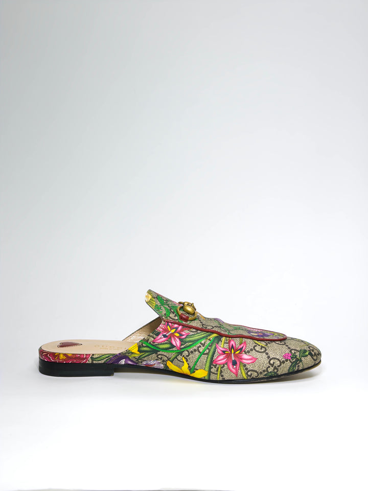 Gucci Floral Print GG Supreme Canvas Princetown Flat Mules