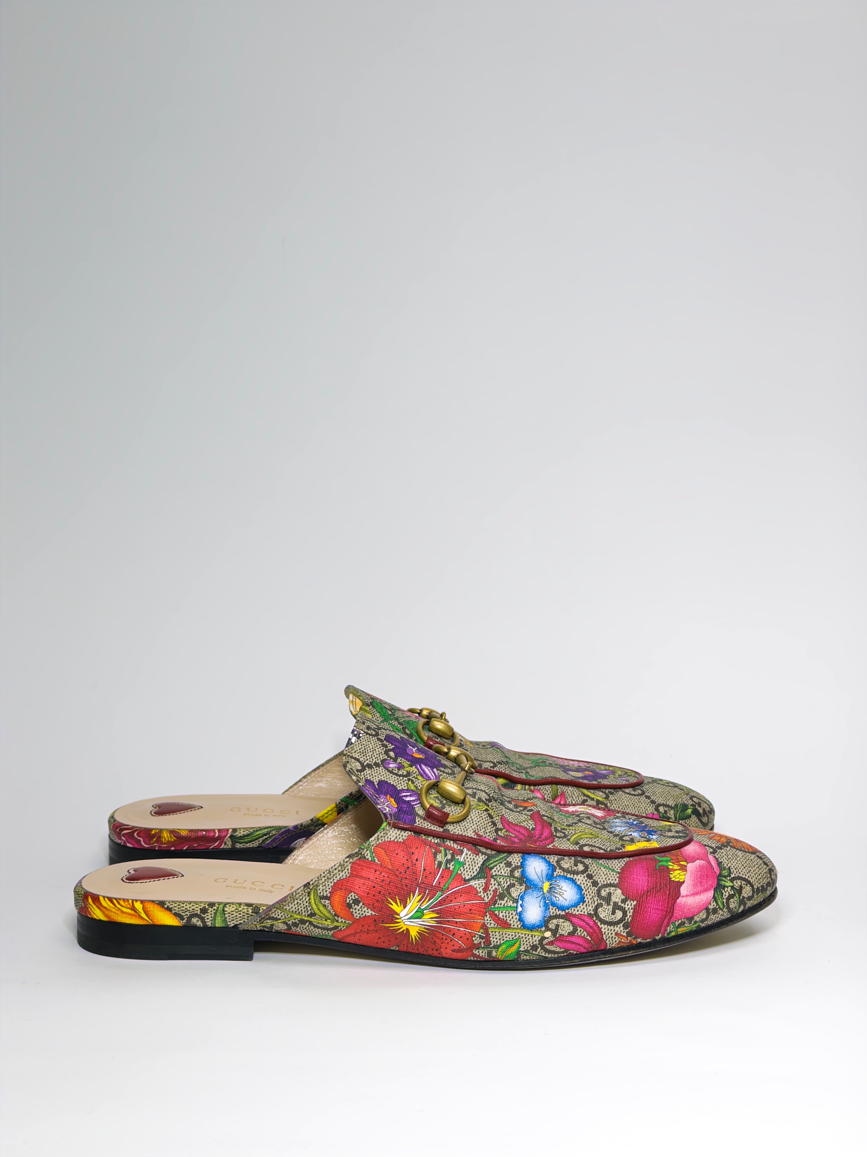 Gucci Floral Print GG Supreme Canvas Princetown Flat Mules