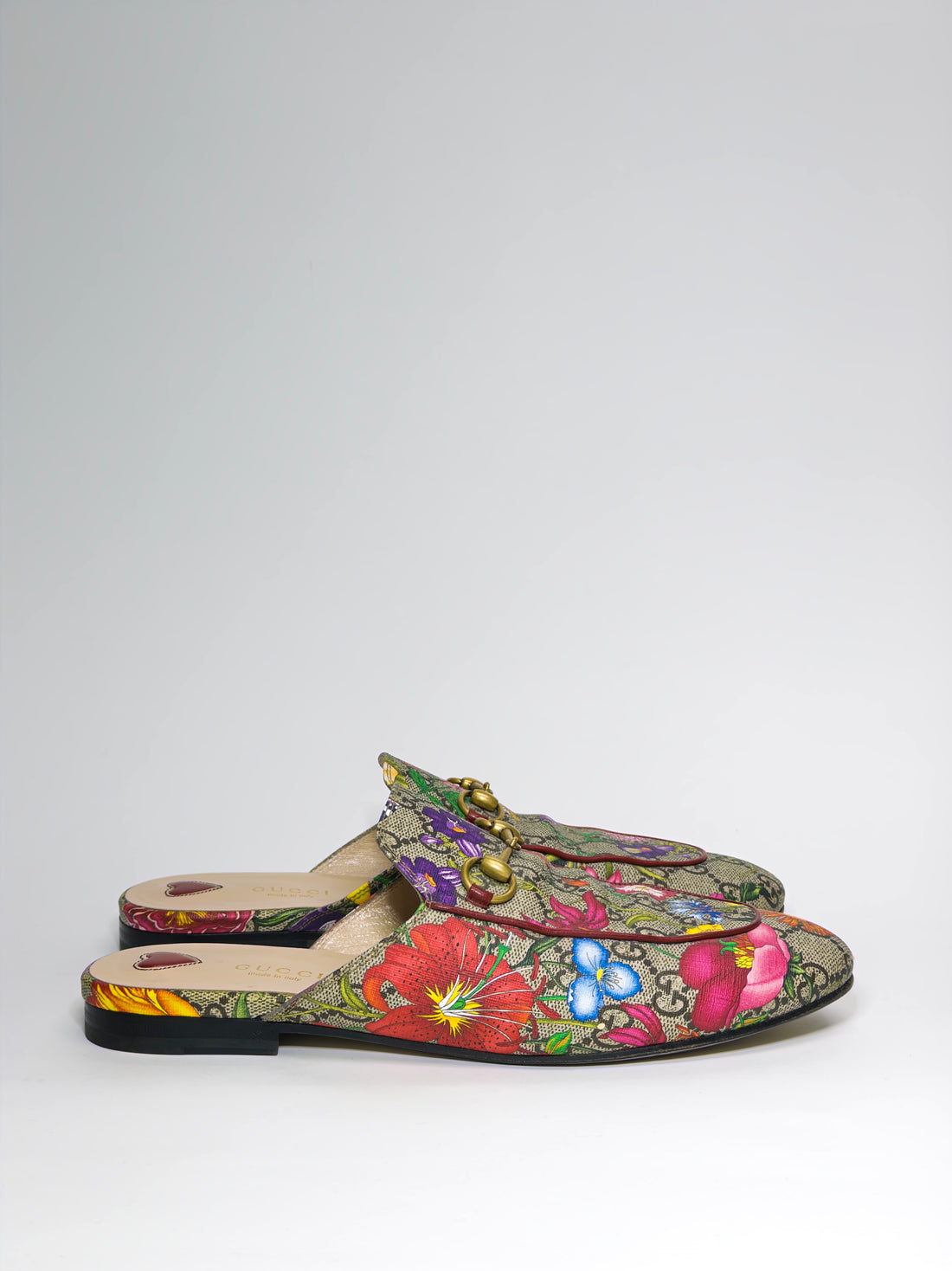 Gucci Floral Print GG Supreme Canvas Princetown Flat Mules