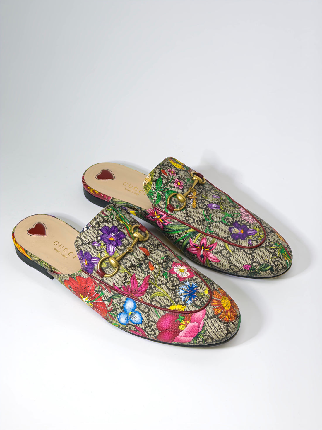 Gucci Floral Print GG Supreme Canvas Princetown Flat Mules