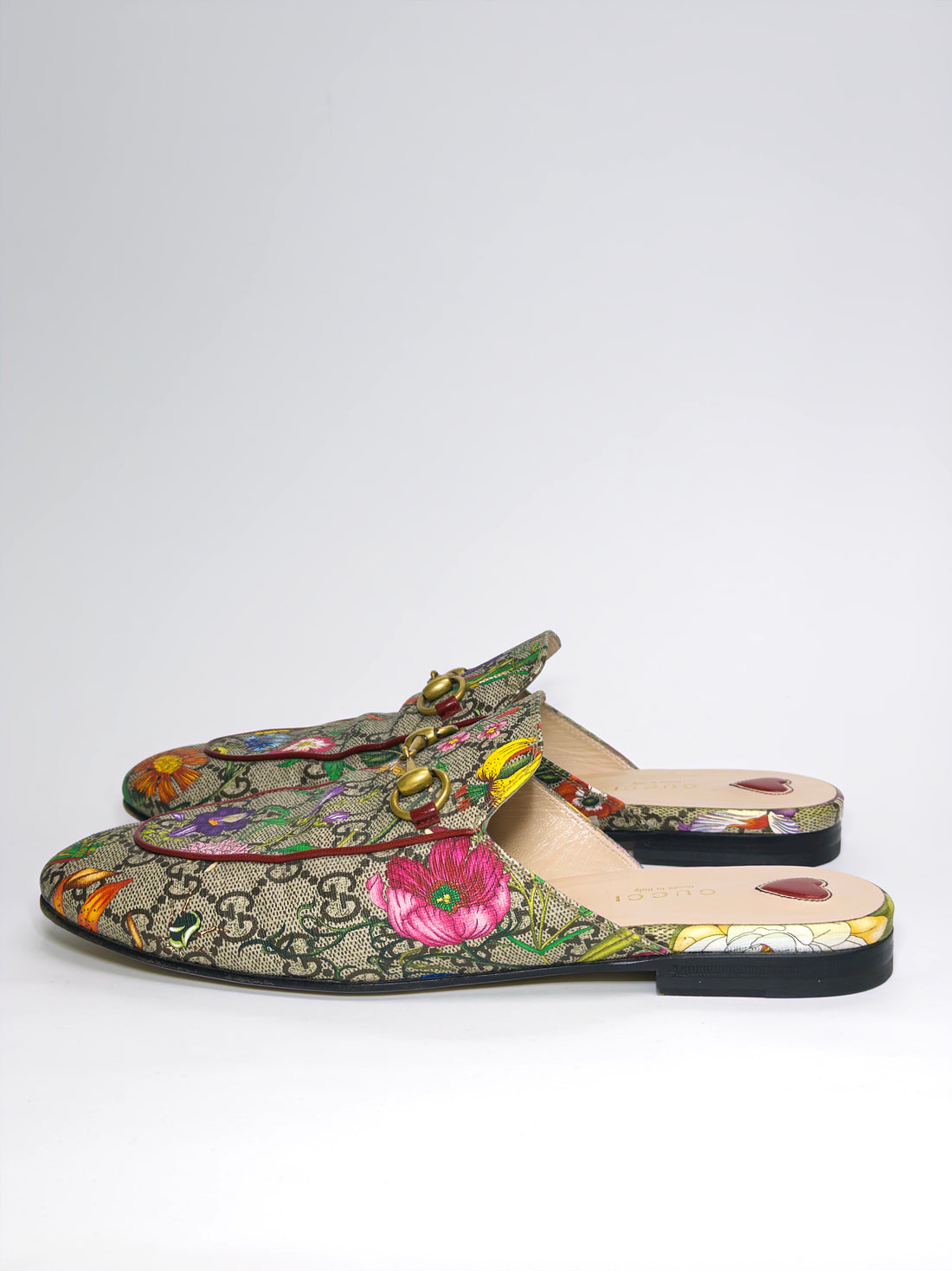 Gucci Floral Print GG Supreme Canvas Princetown Flat Mules