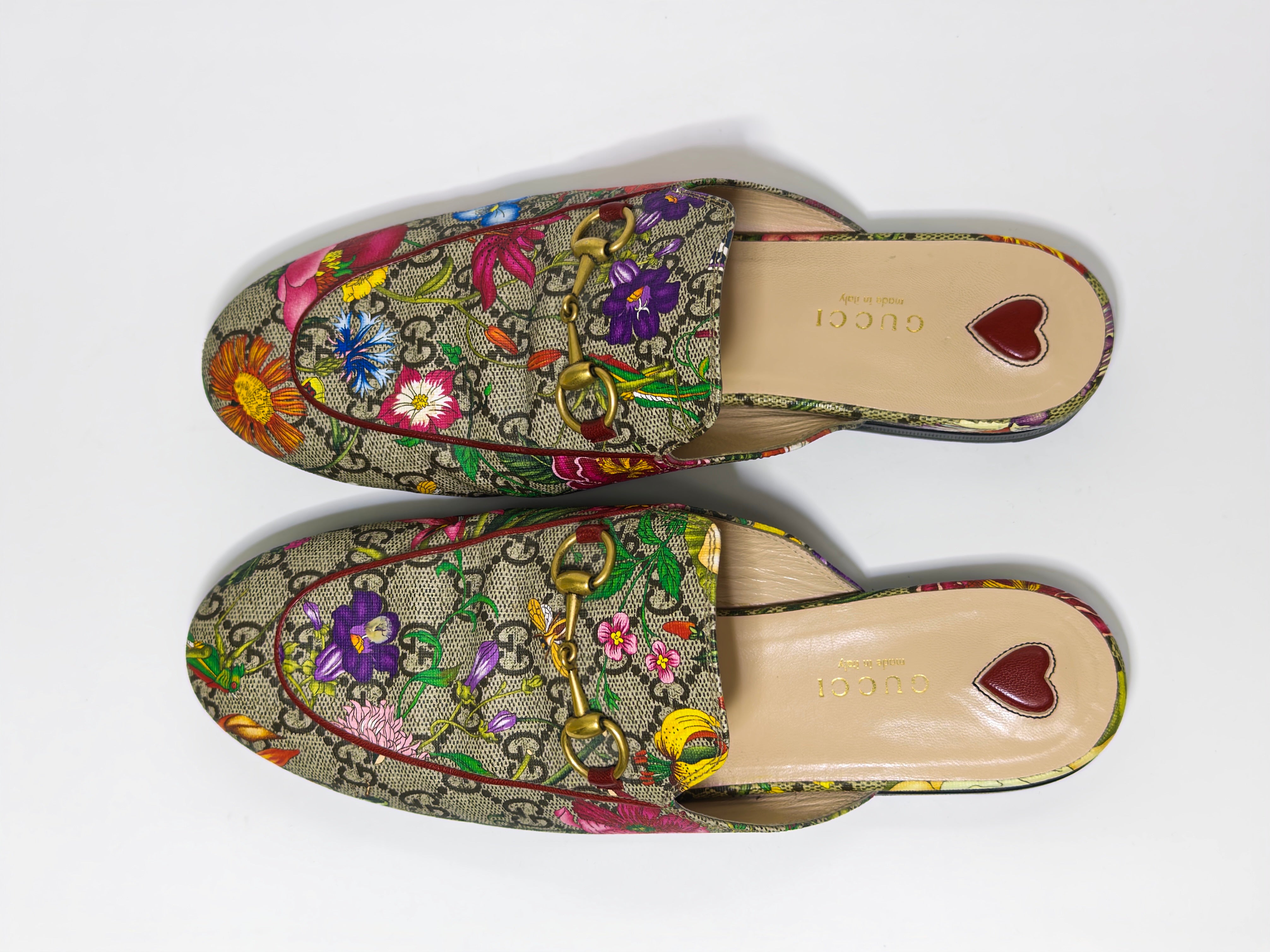 Gucci Floral Print GG Supreme Canvas Princetown Flat Mules