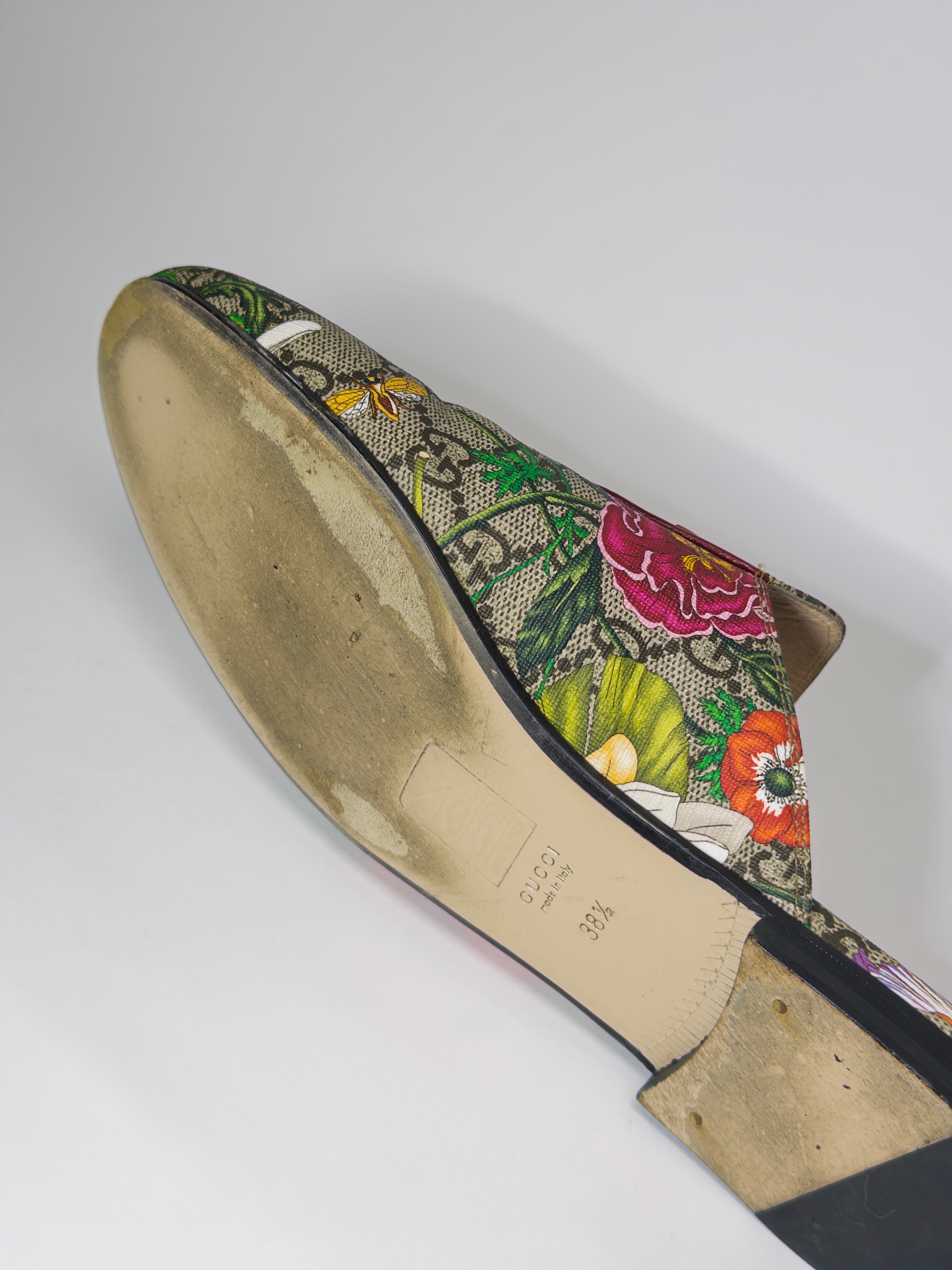 Gucci Floral Print GG Supreme Canvas Princetown Flat Mules
