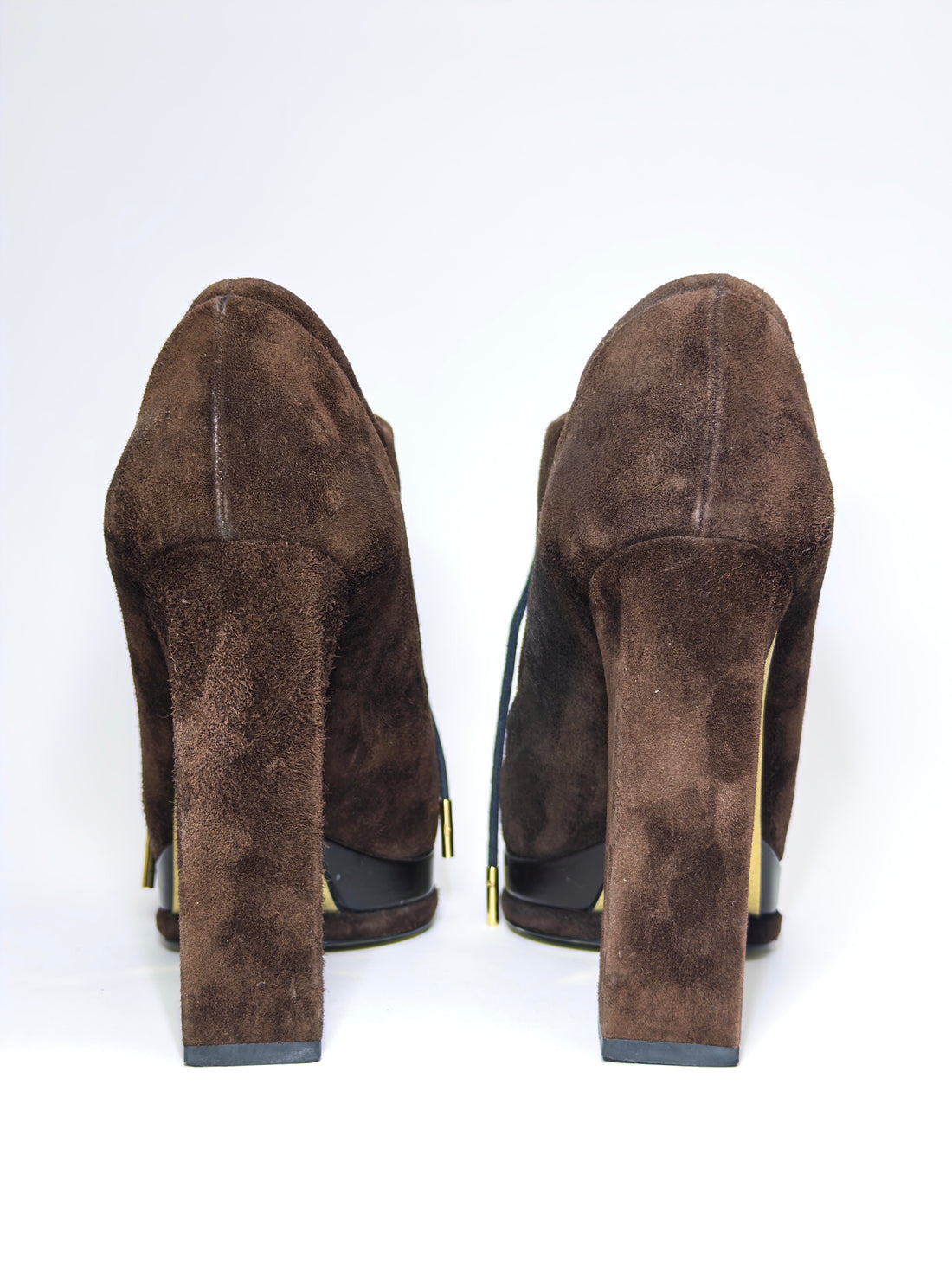 Chanel Brown Suede and Leather Cap Toe Platform Ankle Boots