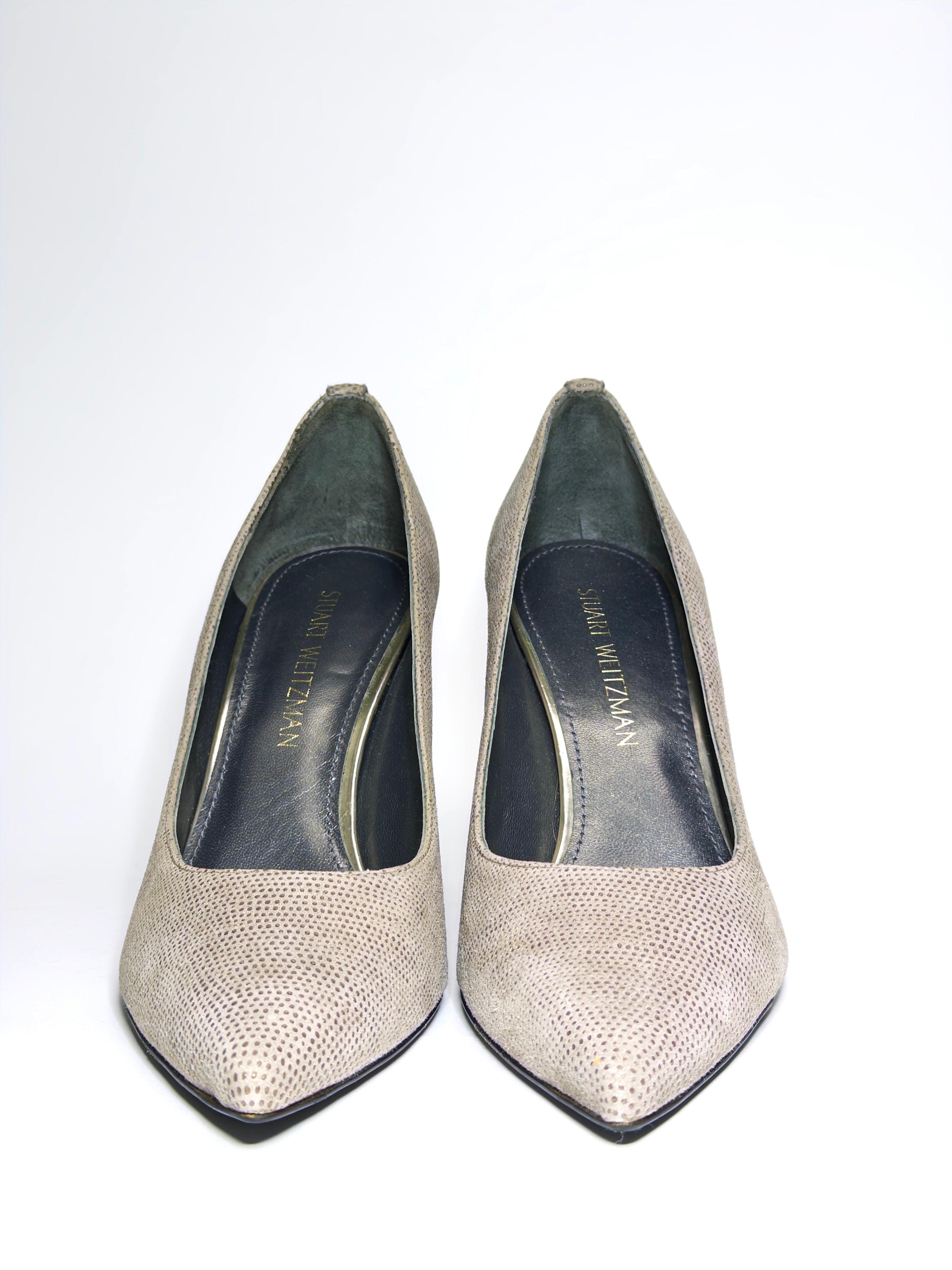 Stuart Weitzman Grey Textured Suede Pointed Toe Pumps