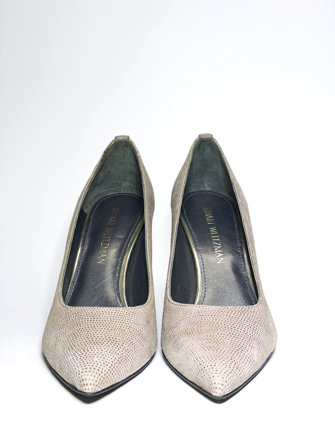 Stuart Weitzman Grey Textured Suede Pointed Toe Pumps