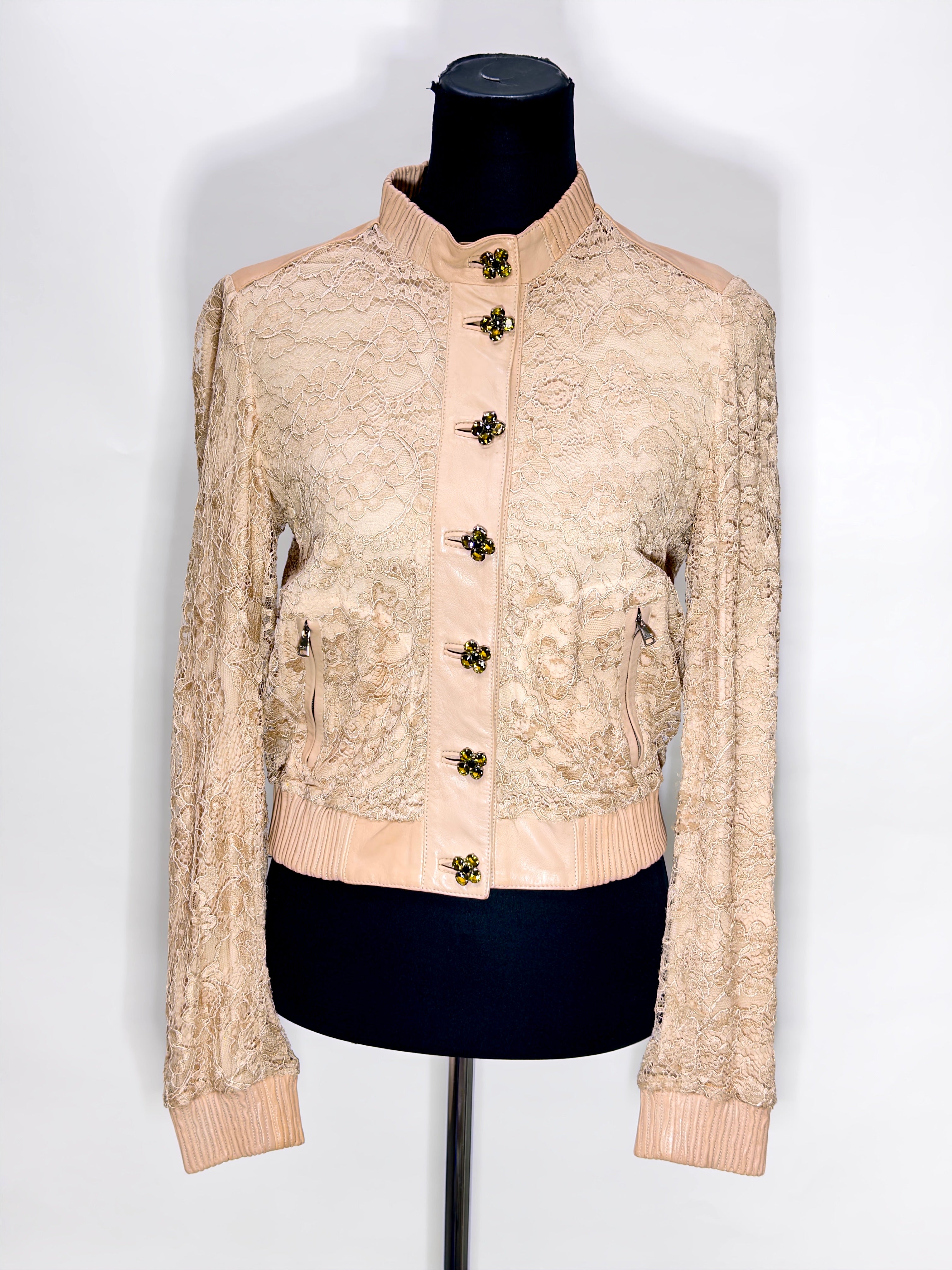 Dolce & Gabbana Pink Lace & Leather Jacket