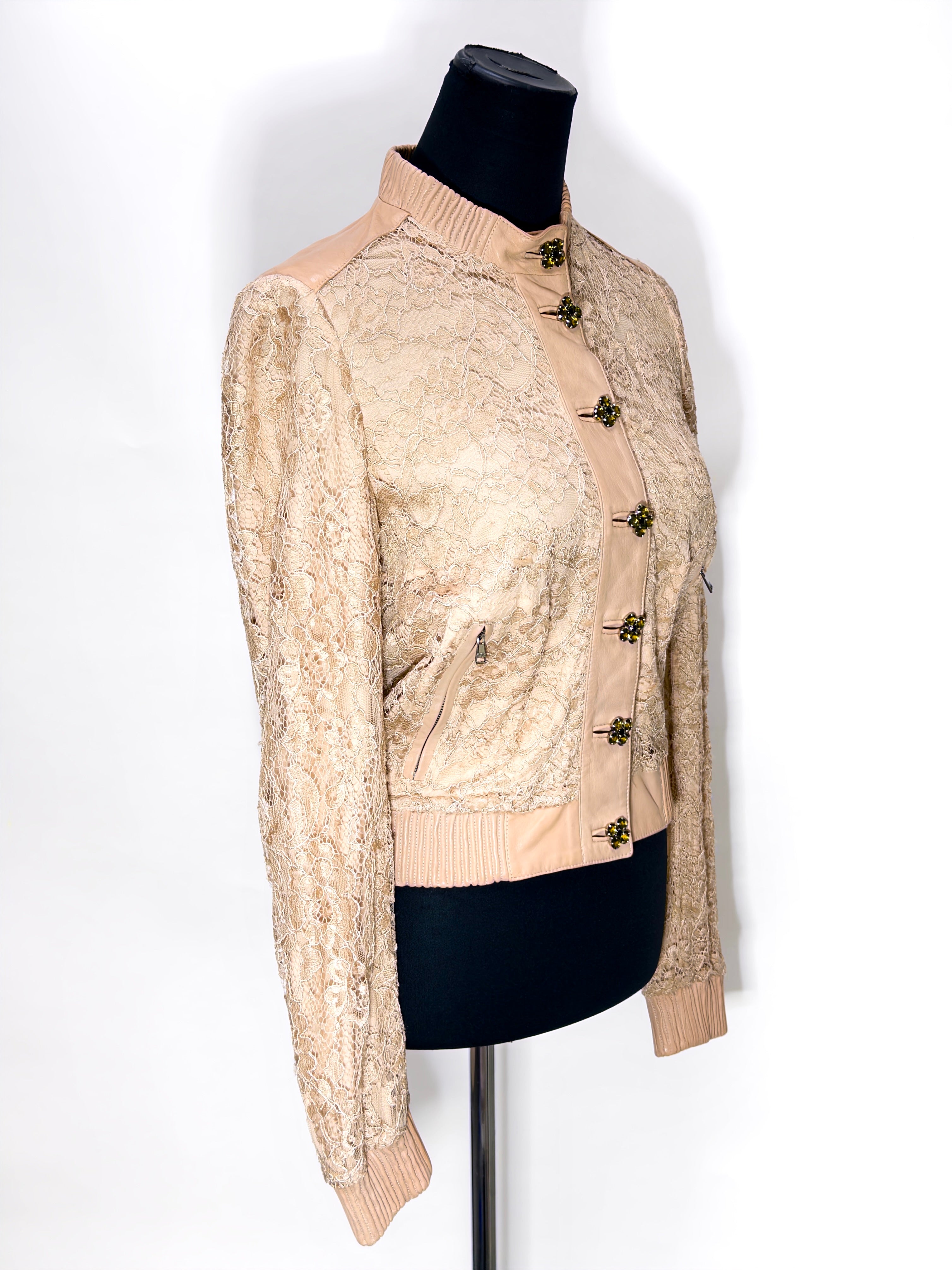 Dolce & Gabbana Pink Lace & Leather Jacket