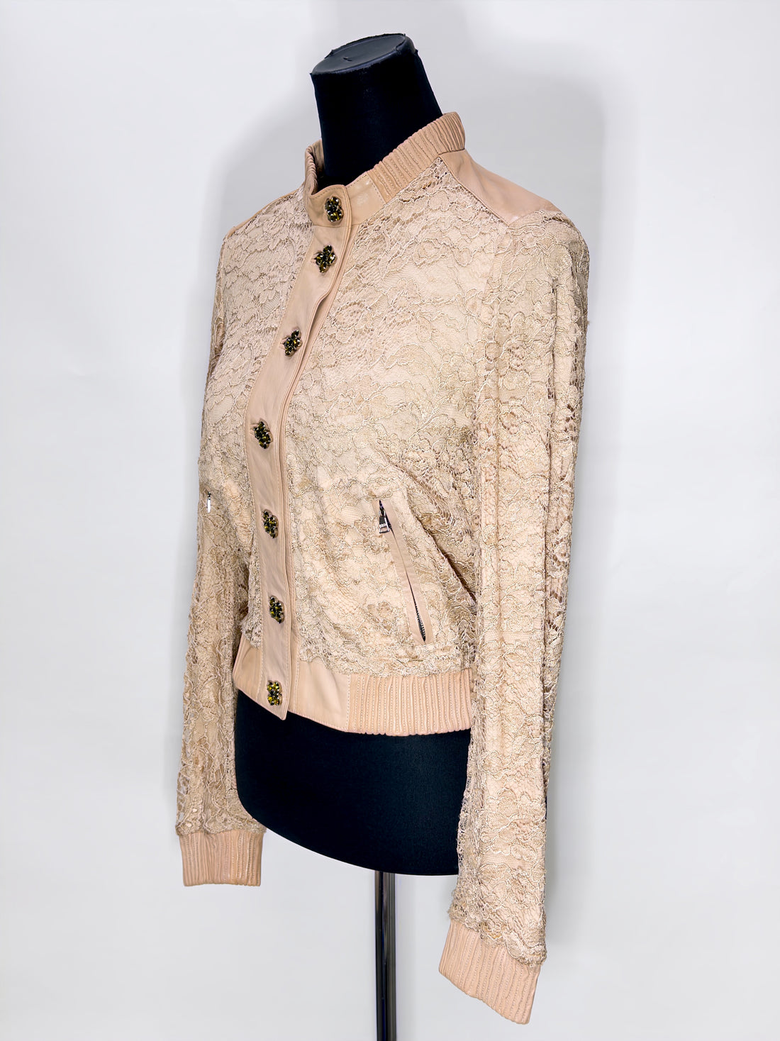 Dolce & Gabbana Pink Lace & Leather Jacket