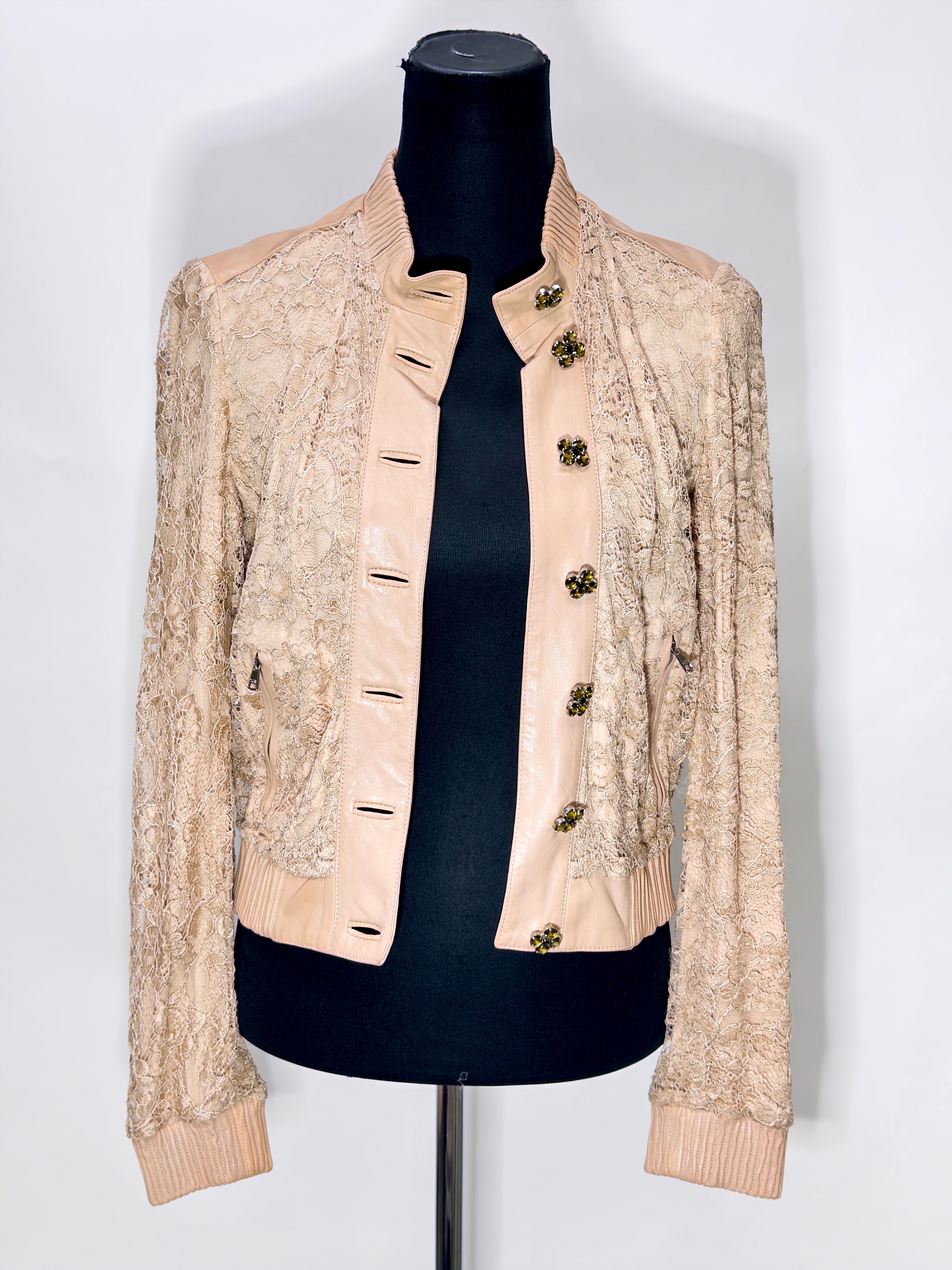 Dolce & Gabbana Pink Lace & Leather Jacket