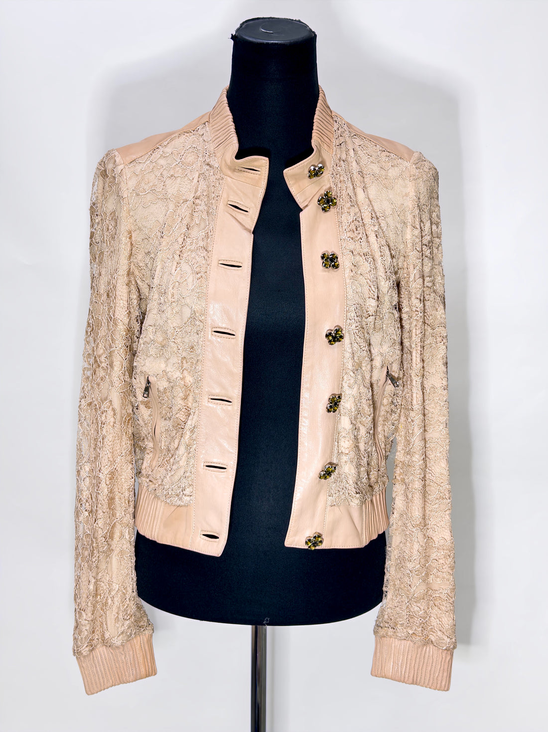 Dolce & Gabbana Pink Lace & Leather Jacket